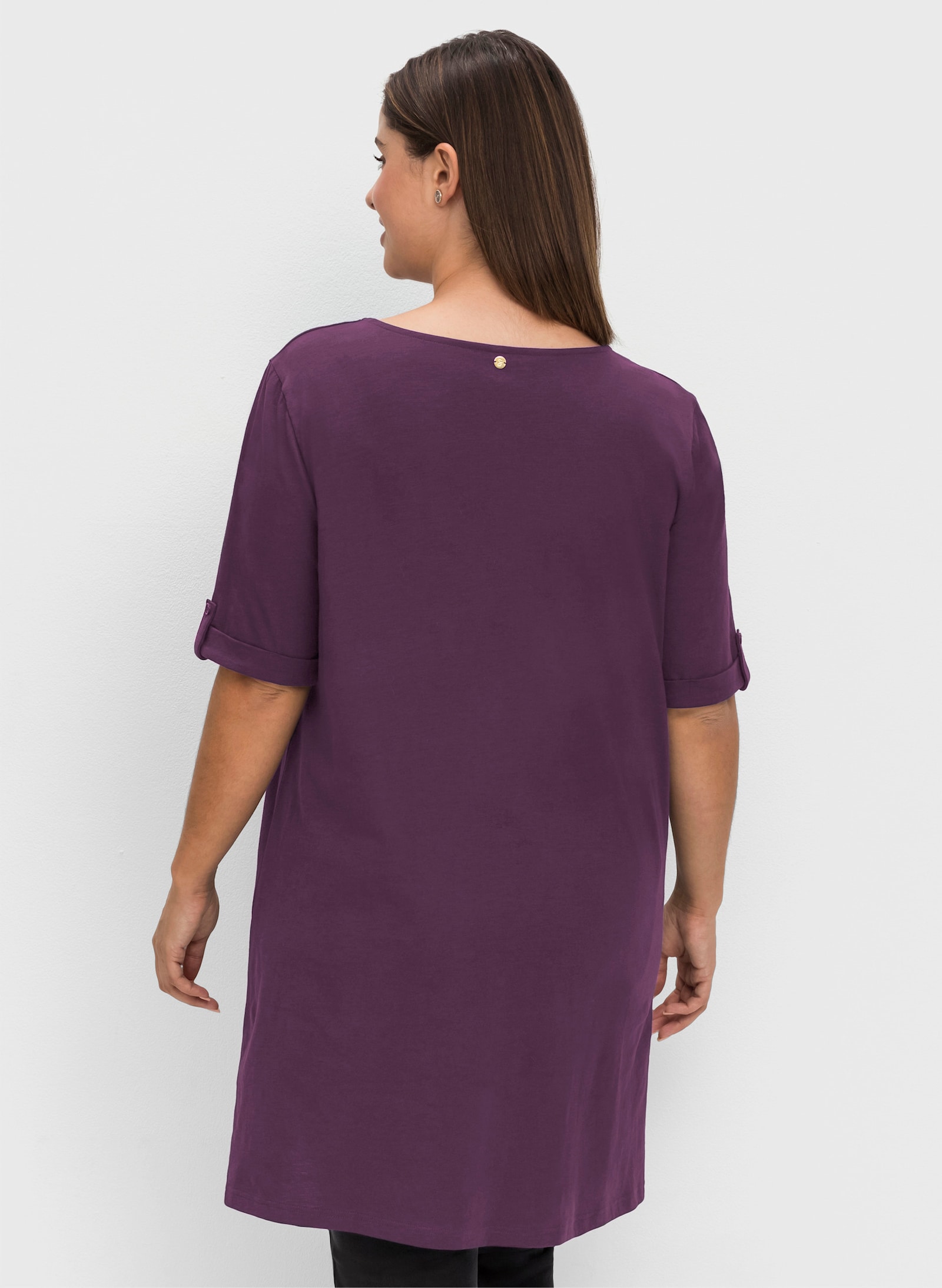 sheego Lang shirt met hals met split - druif