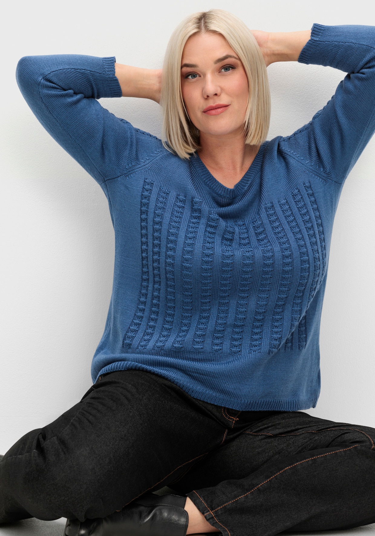 Langarm-Pullover - jeansblau