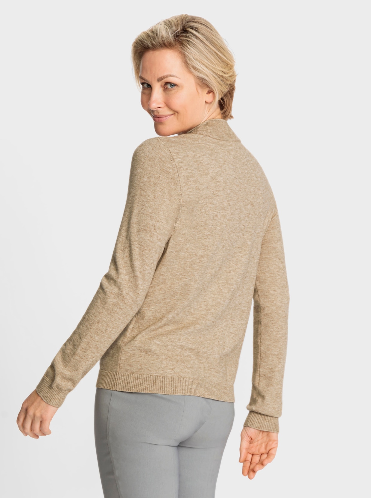 Trui met opstaande kraag - beige gemêleerd