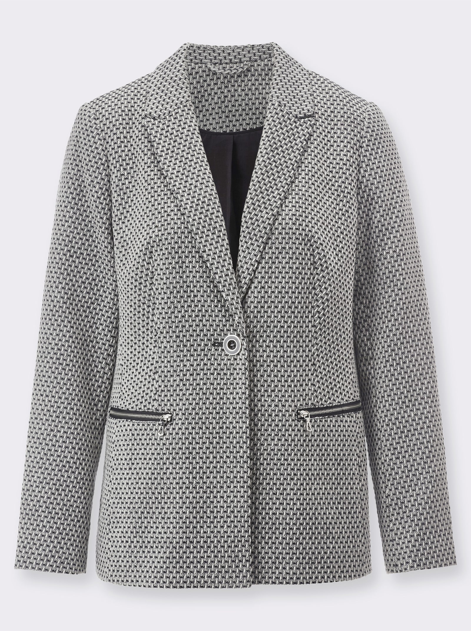 Jacquardblazer mit Reissverschluss-Taschen - ecru-schwarz-gemustert