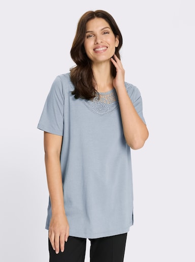 Longshirt mit Spitzeneinsatz - hellblau