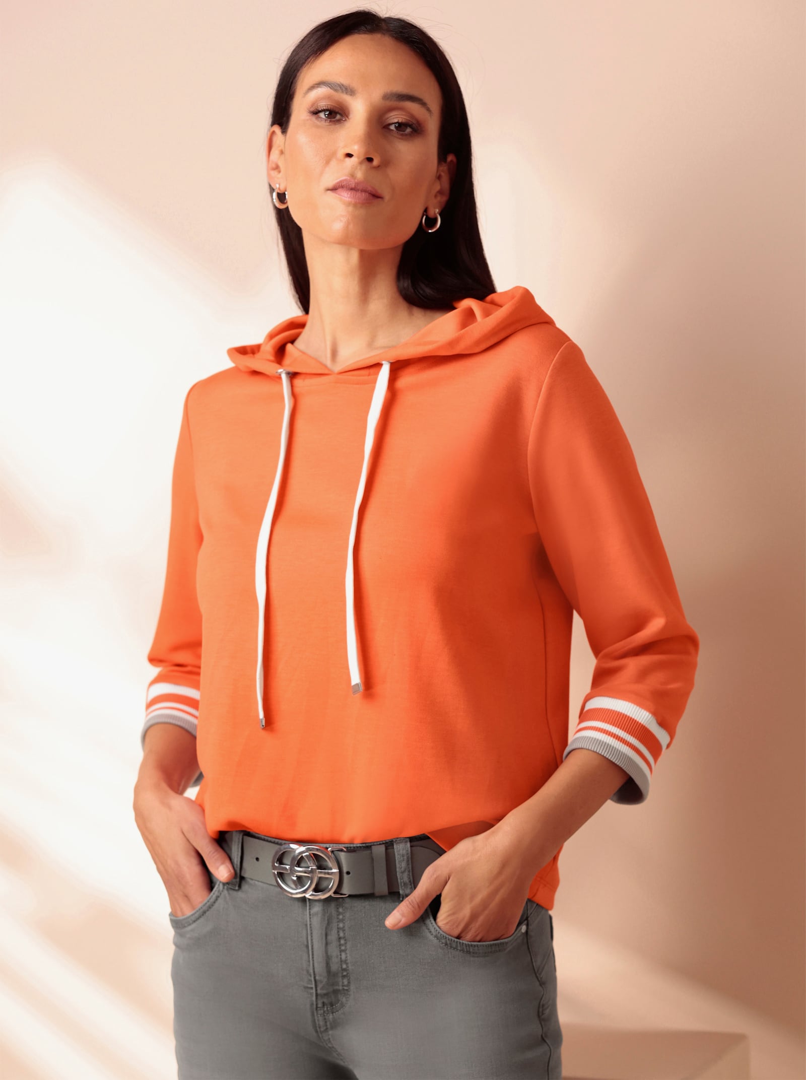 heine Kapuzensweatshirt mit kontrastfarbenen Bündchen - orange