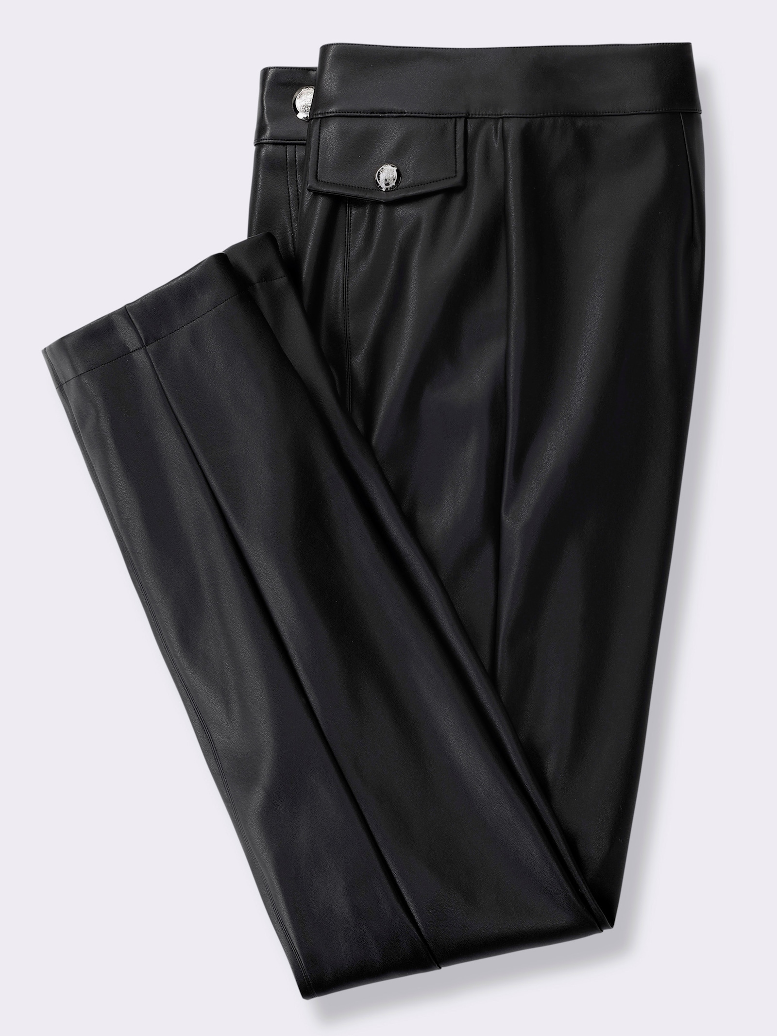 Lederimitathose mit goldfarbigen Schmucknöpfen - schwarz