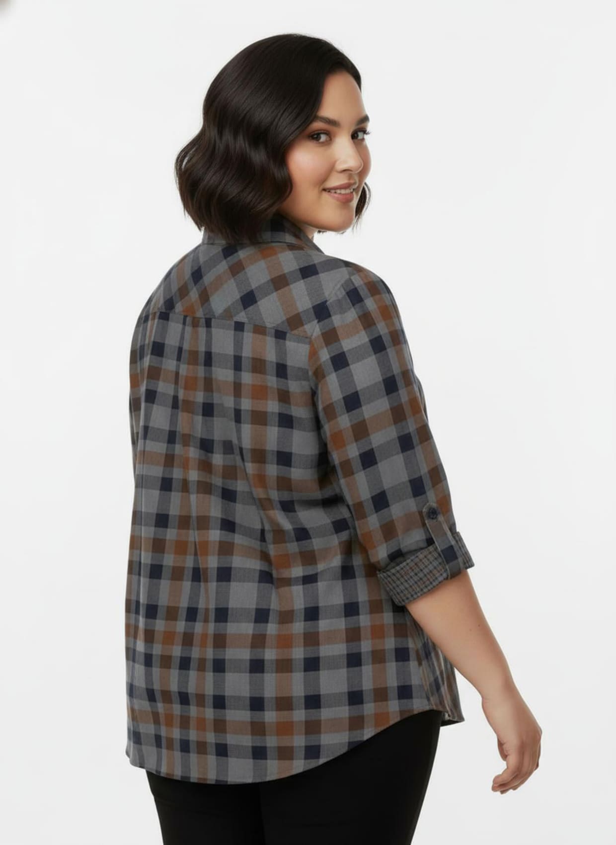 Langarmbluse mit Biesen, kariert - cognac-kariert