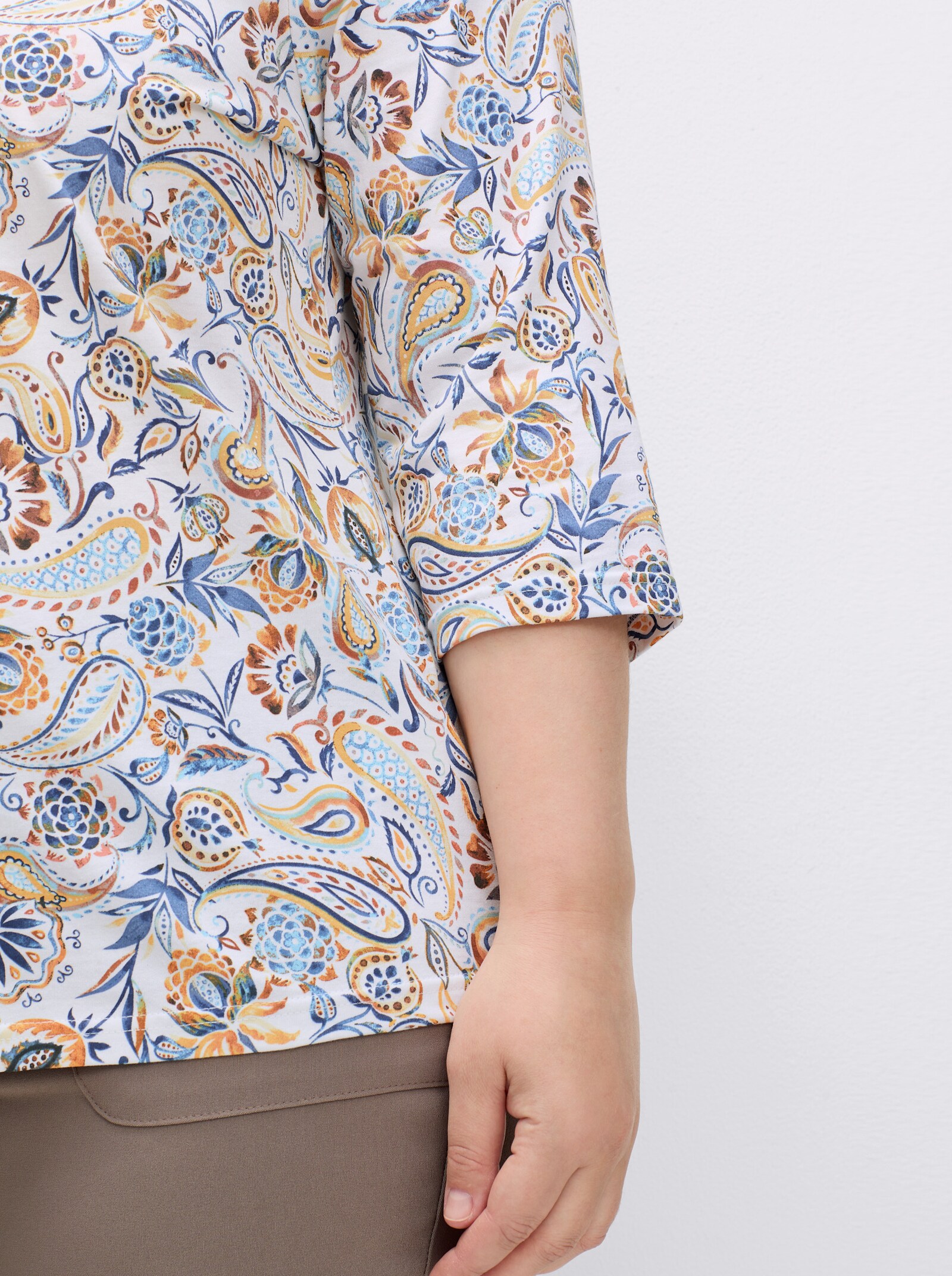 Print-Shirt mit 3/4-Ärmeln - ocker-jeansblau-bedruckt