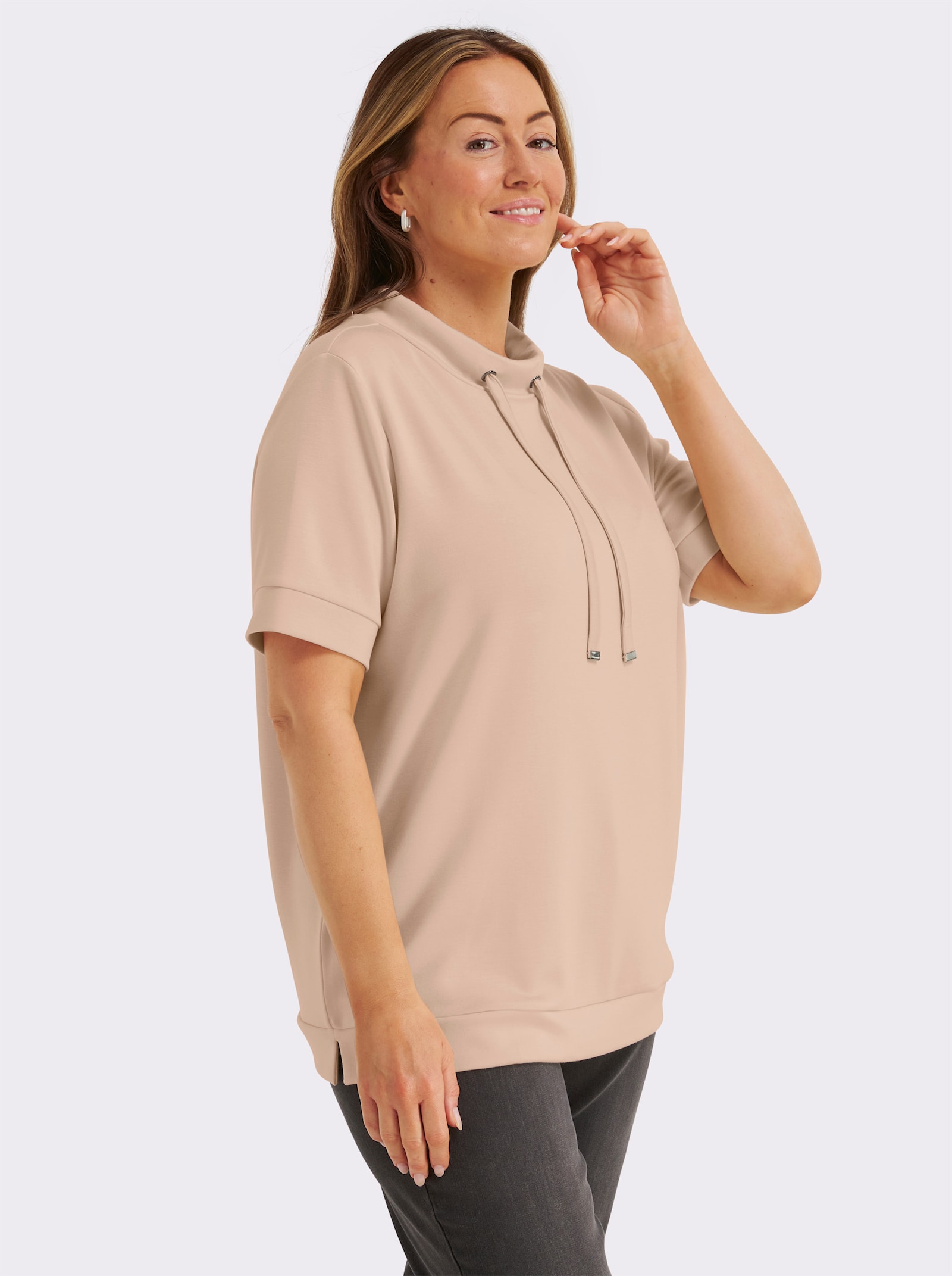 Stehkragenshirt in weichem Material - elfenbein