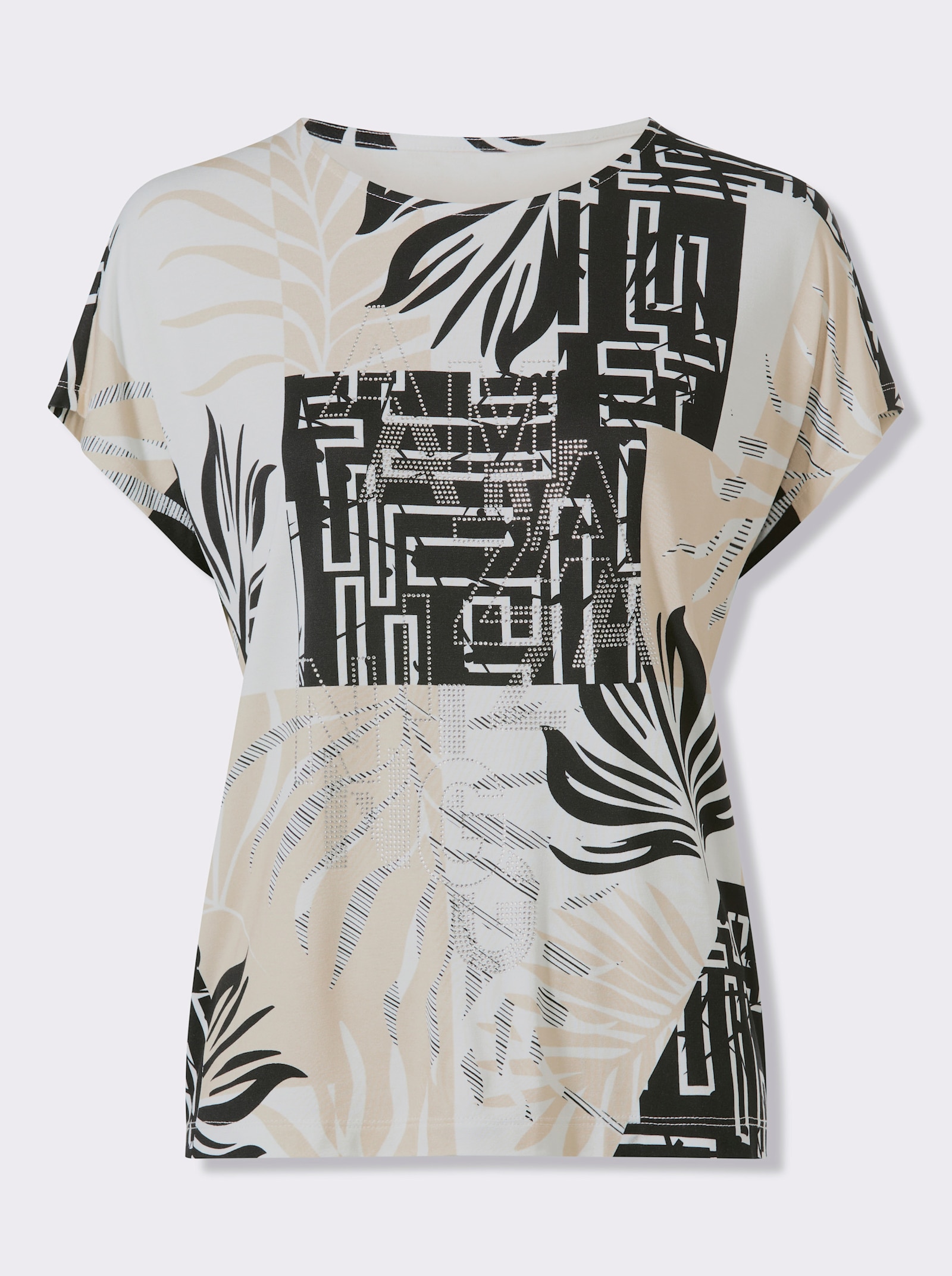 heine Kurzarmshirt mit grafischem Druck-Dessin - sand-schwarz-bedruckt