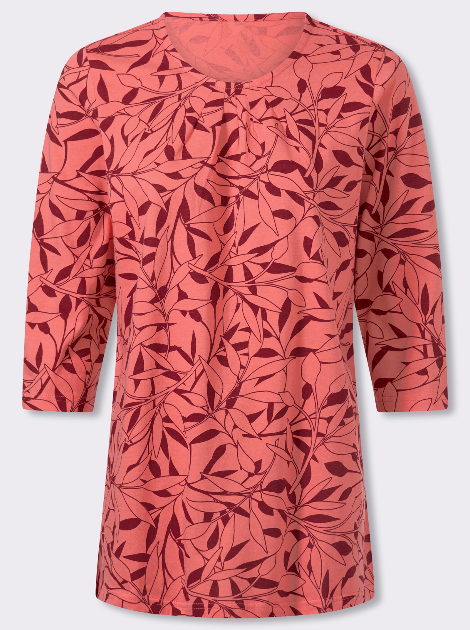 Longshirt mit Falten am Ausschnitt - koralle-kirsche-bedruckt