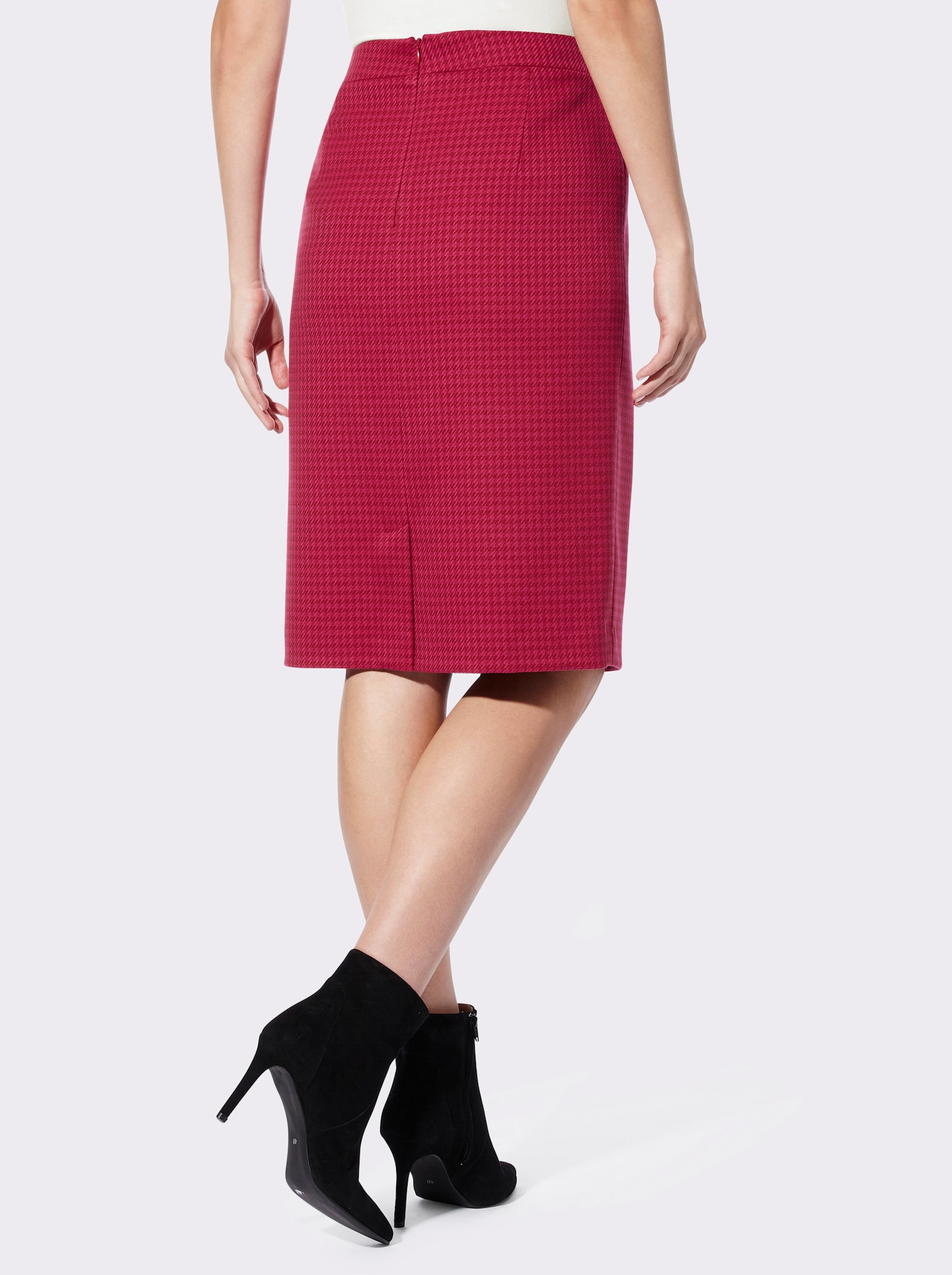 heine Kokerrok in pepita-look, gevoerd - kers/pink gedessineerd