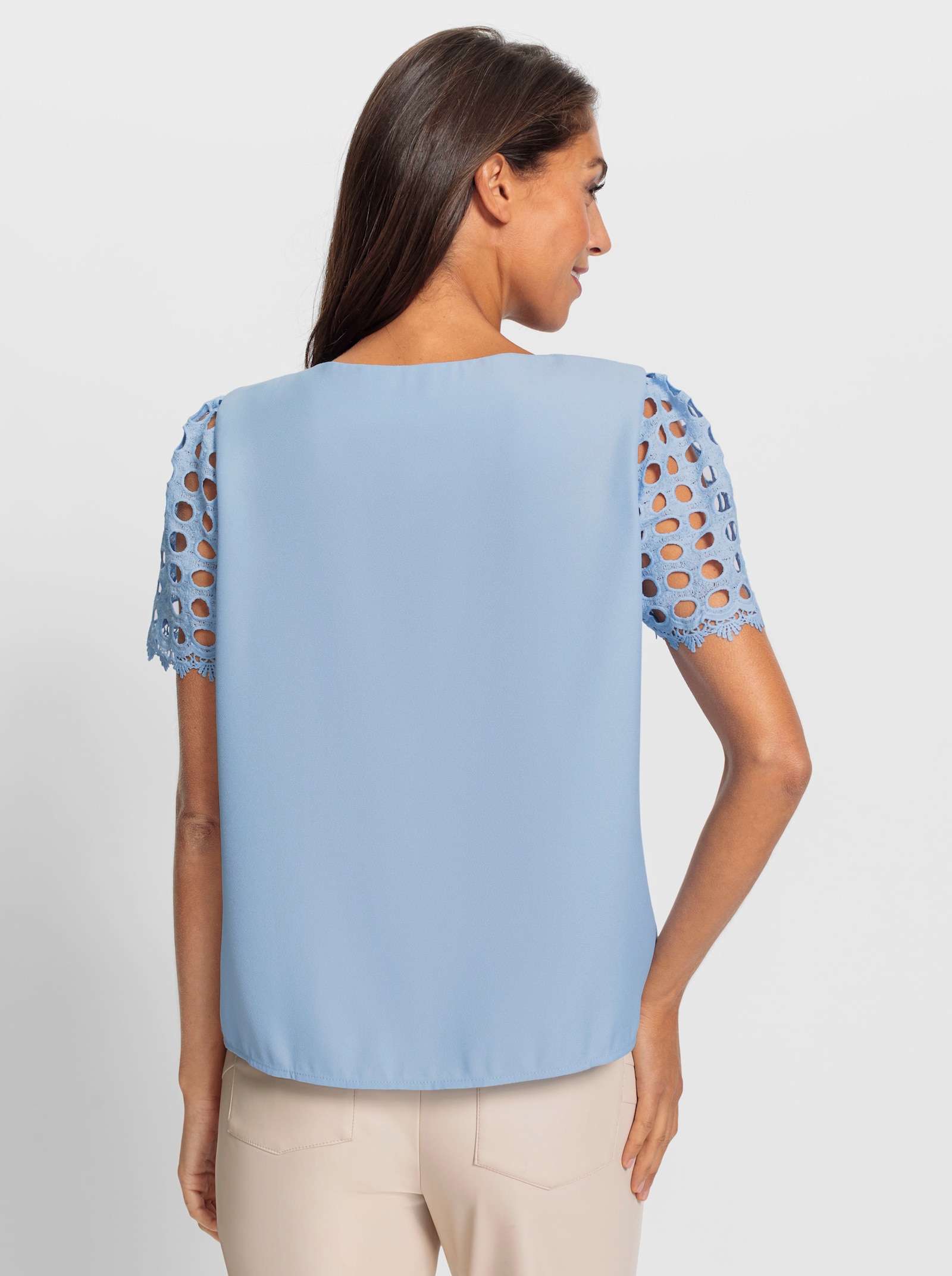 heine Schlupfbluse mit Ärmeln aus Spitze - eisblau