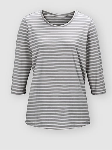 wäschepur Schlafanzug-Shirt - steingrau-weiß-geringelt