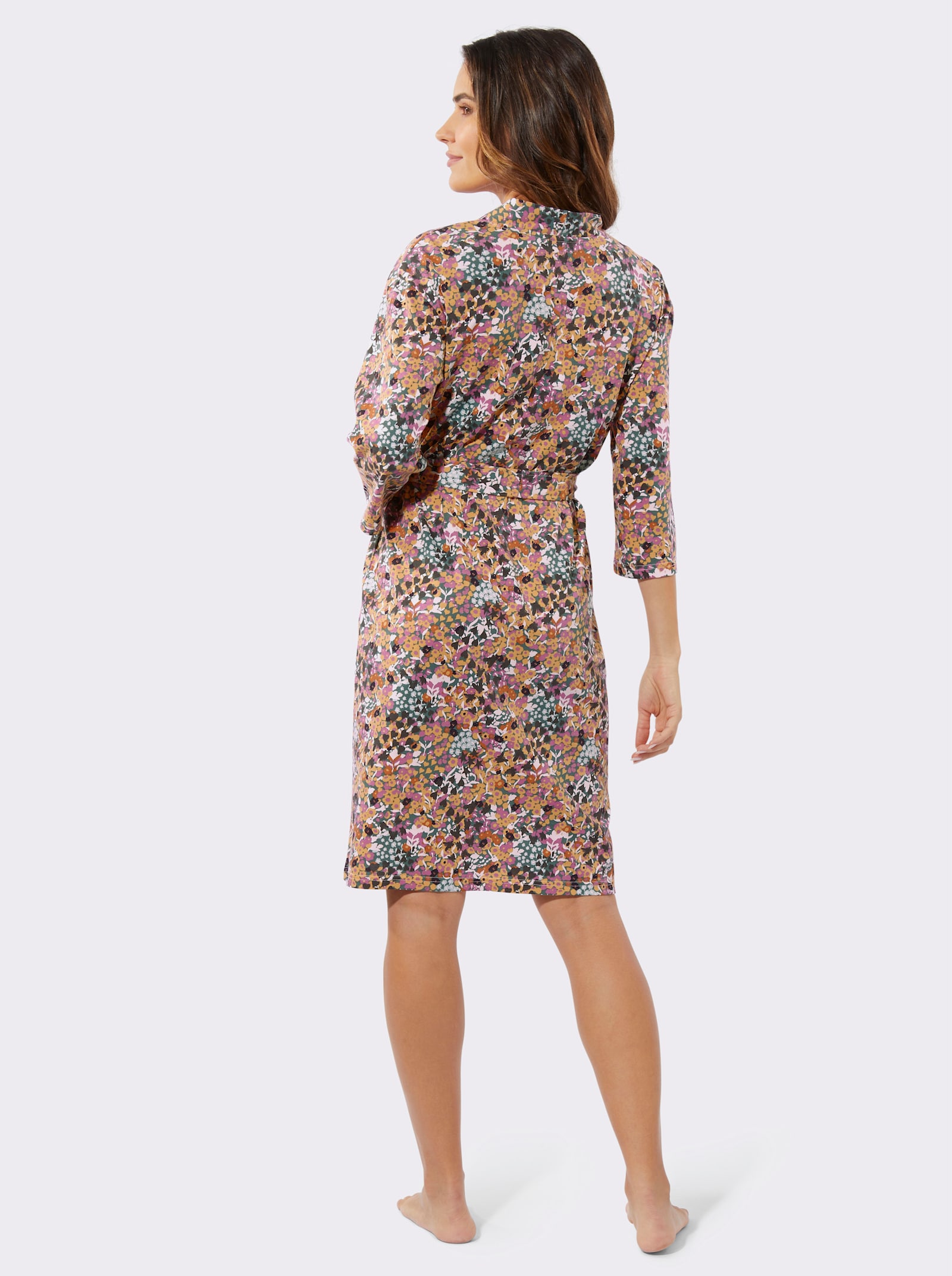 Morgonrock med kimonoärmar - aprikos, tryckt