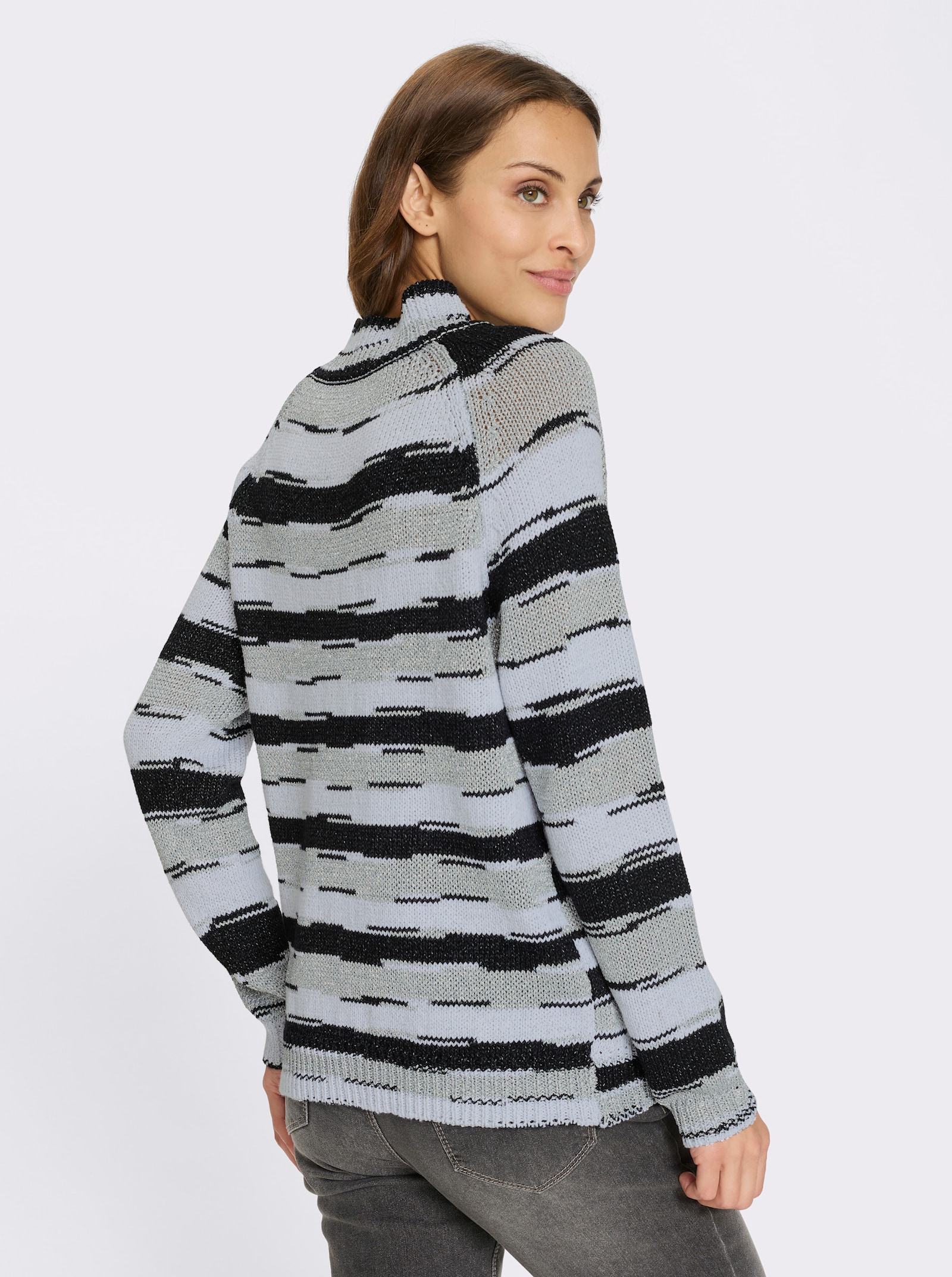 Langarm-Pullover mit Glitzergarn - weiß-schwarz-gemustert