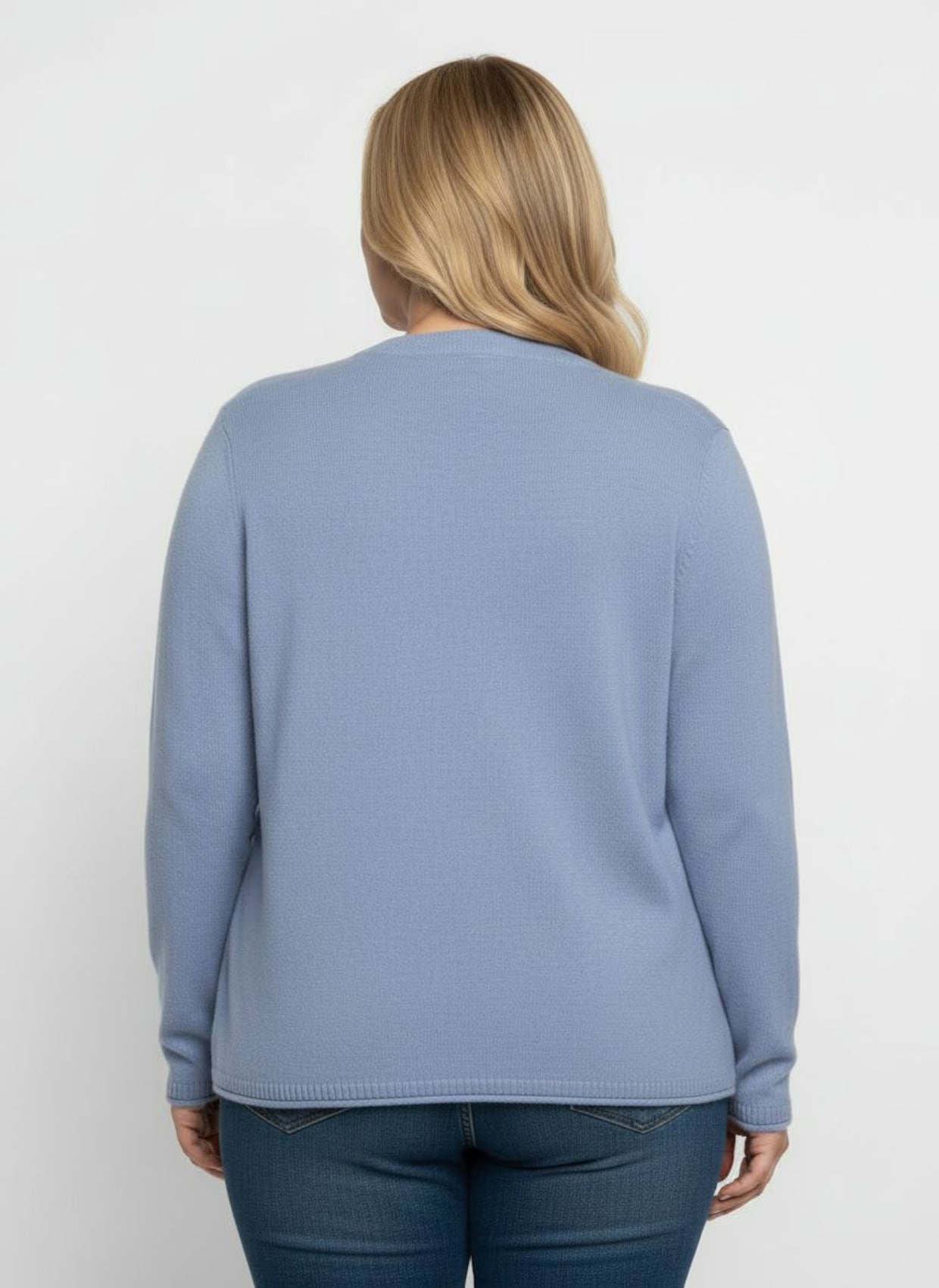 Feinstrickjacke mit Kaschmir - blau-meliert