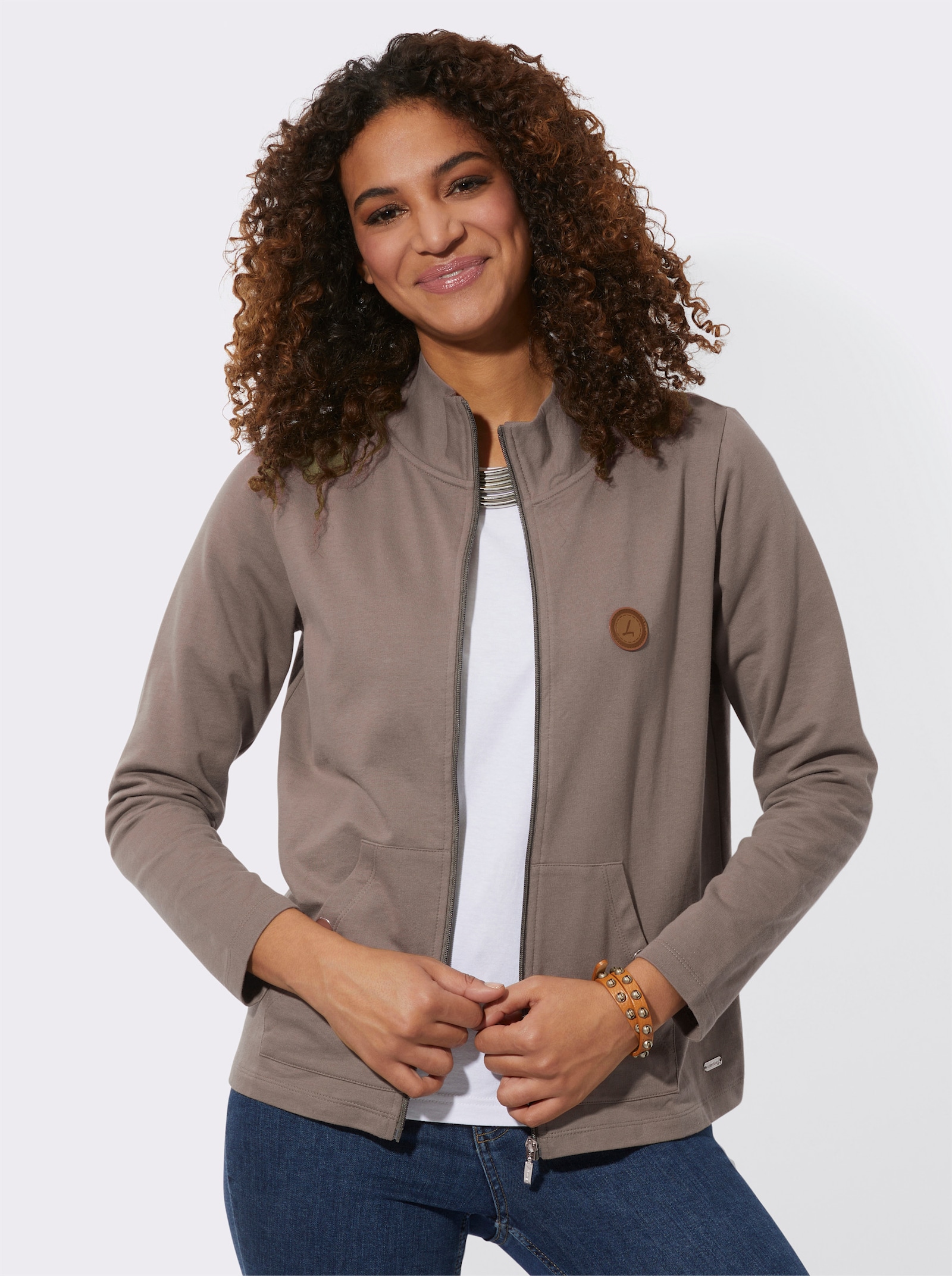 Shirtjacke mit Känguru-Taschen - taupe