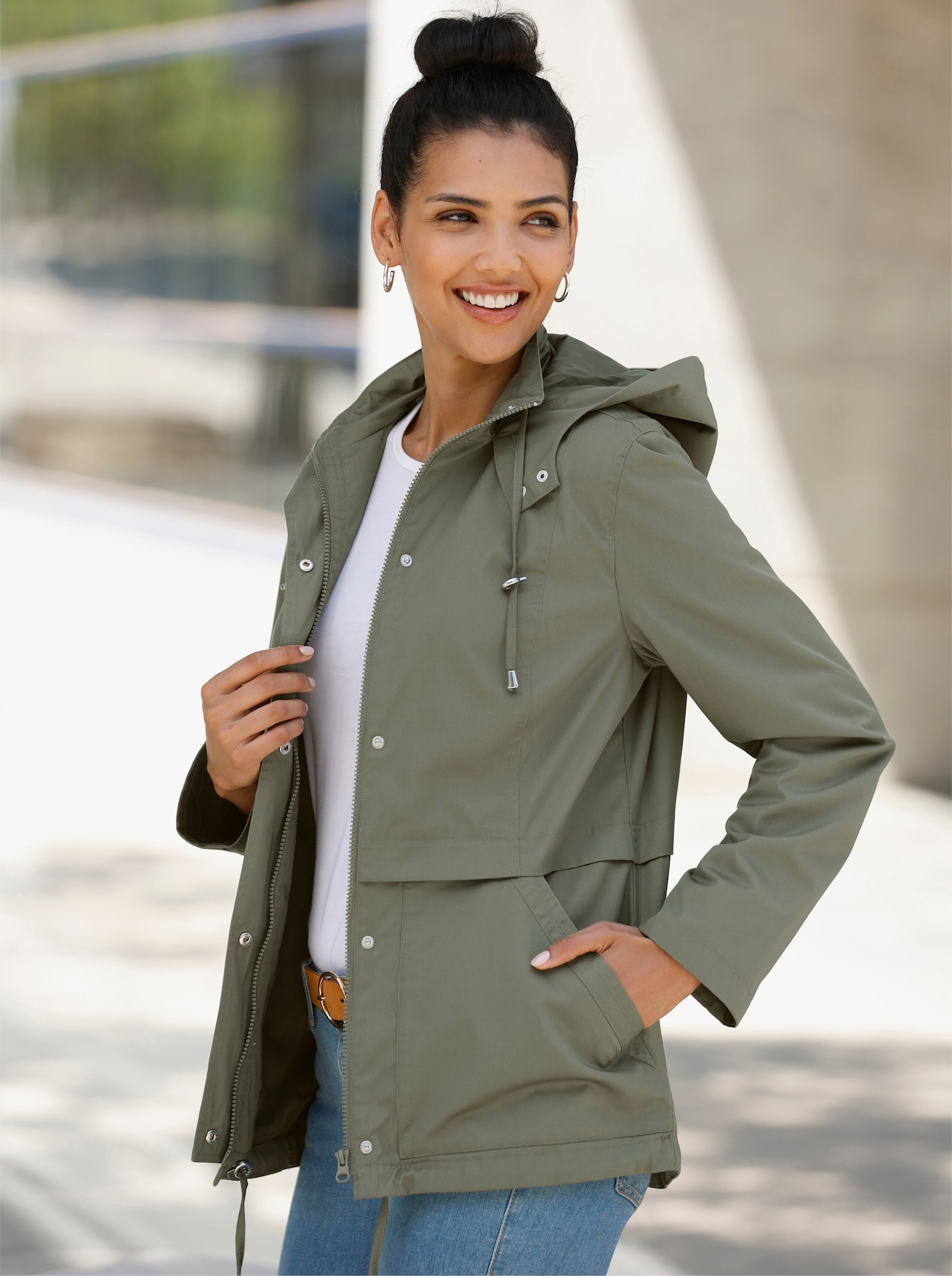 Veste à capuche avec col montant - kaki