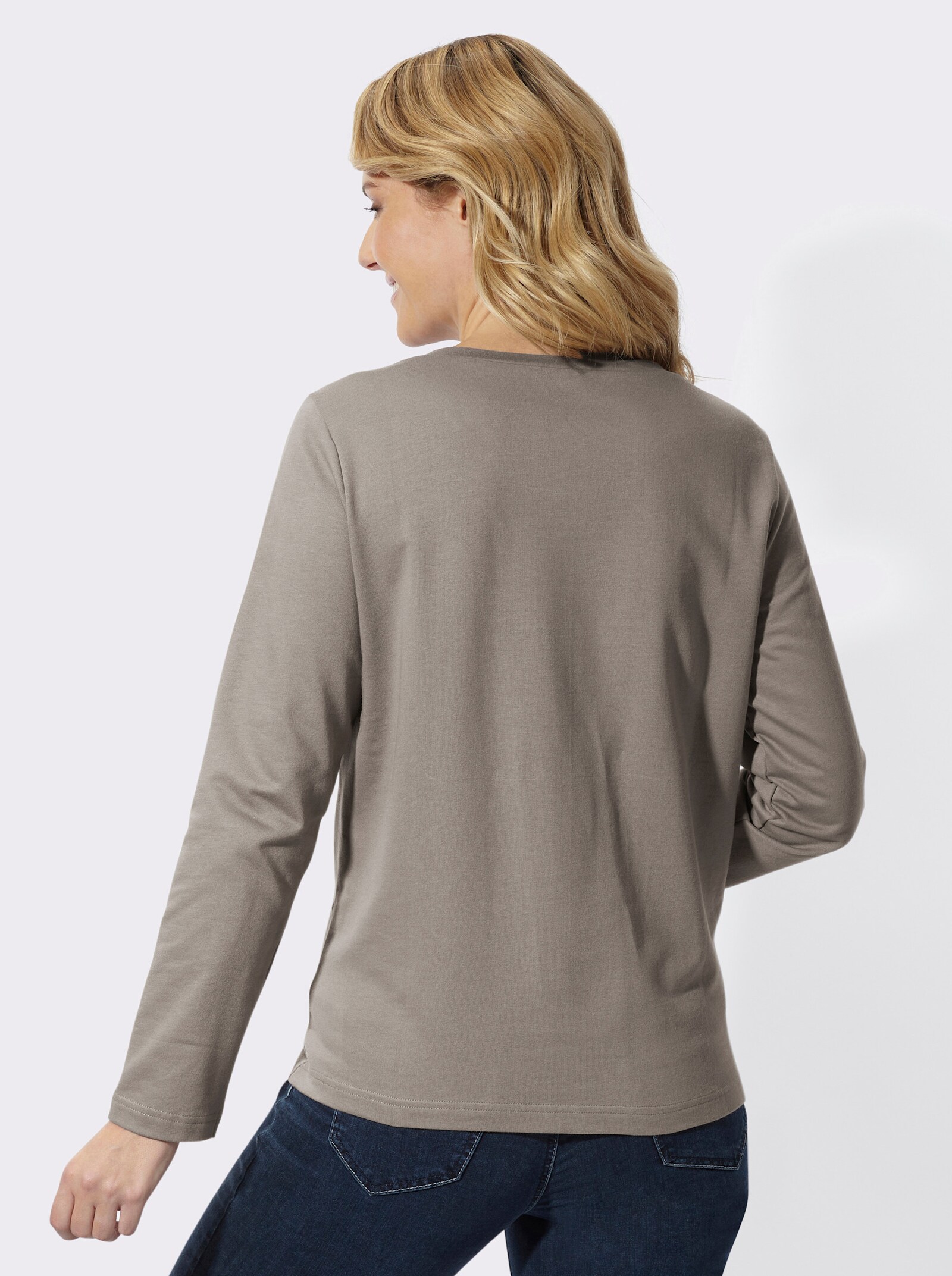  Sweatshirt mit platziertem Schriftzug - taupe-dunkeltaupe