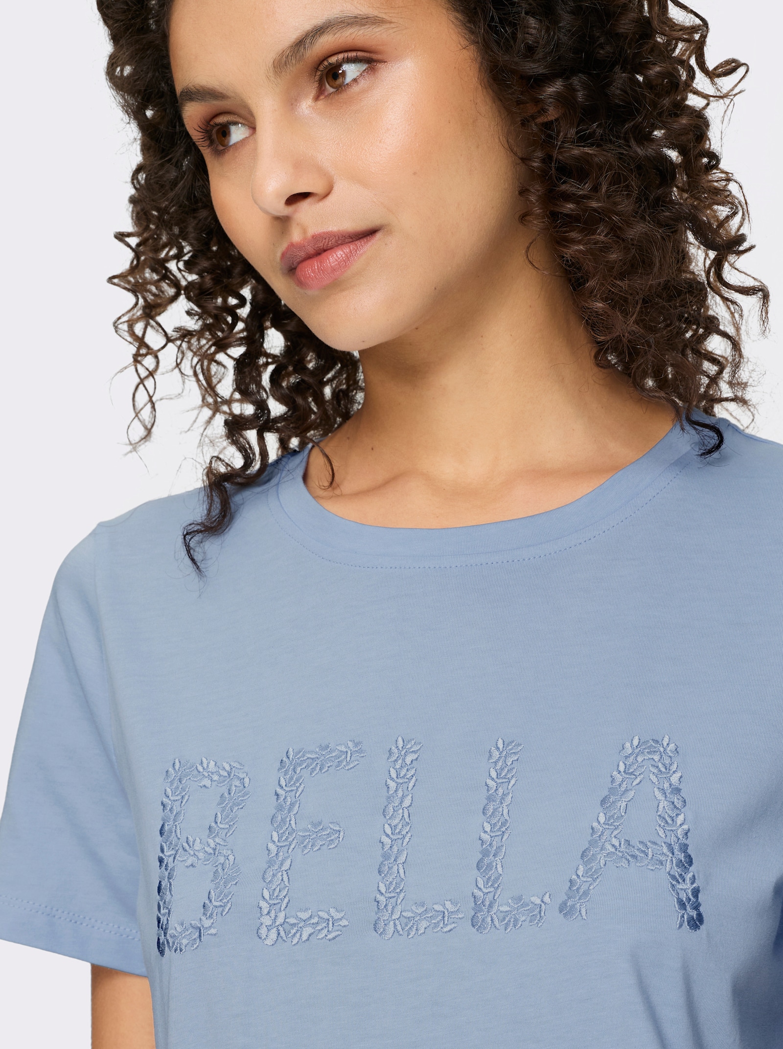 heine Kurzarmshirt mit gesticktem Schriftzug - eisblau