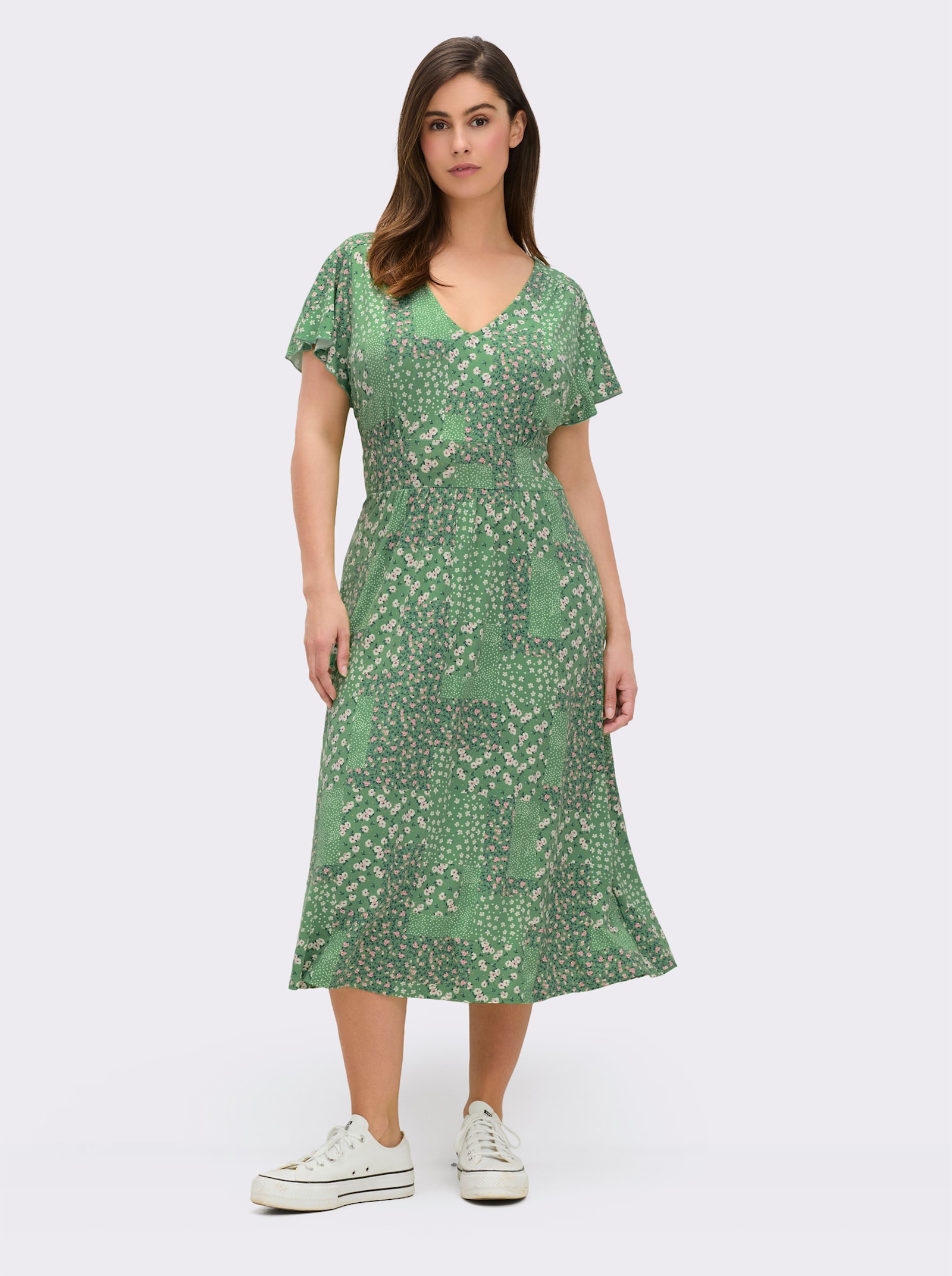 Jerseykleid mit Flügel-Ärmeln - apfel-champagner-bedruckt