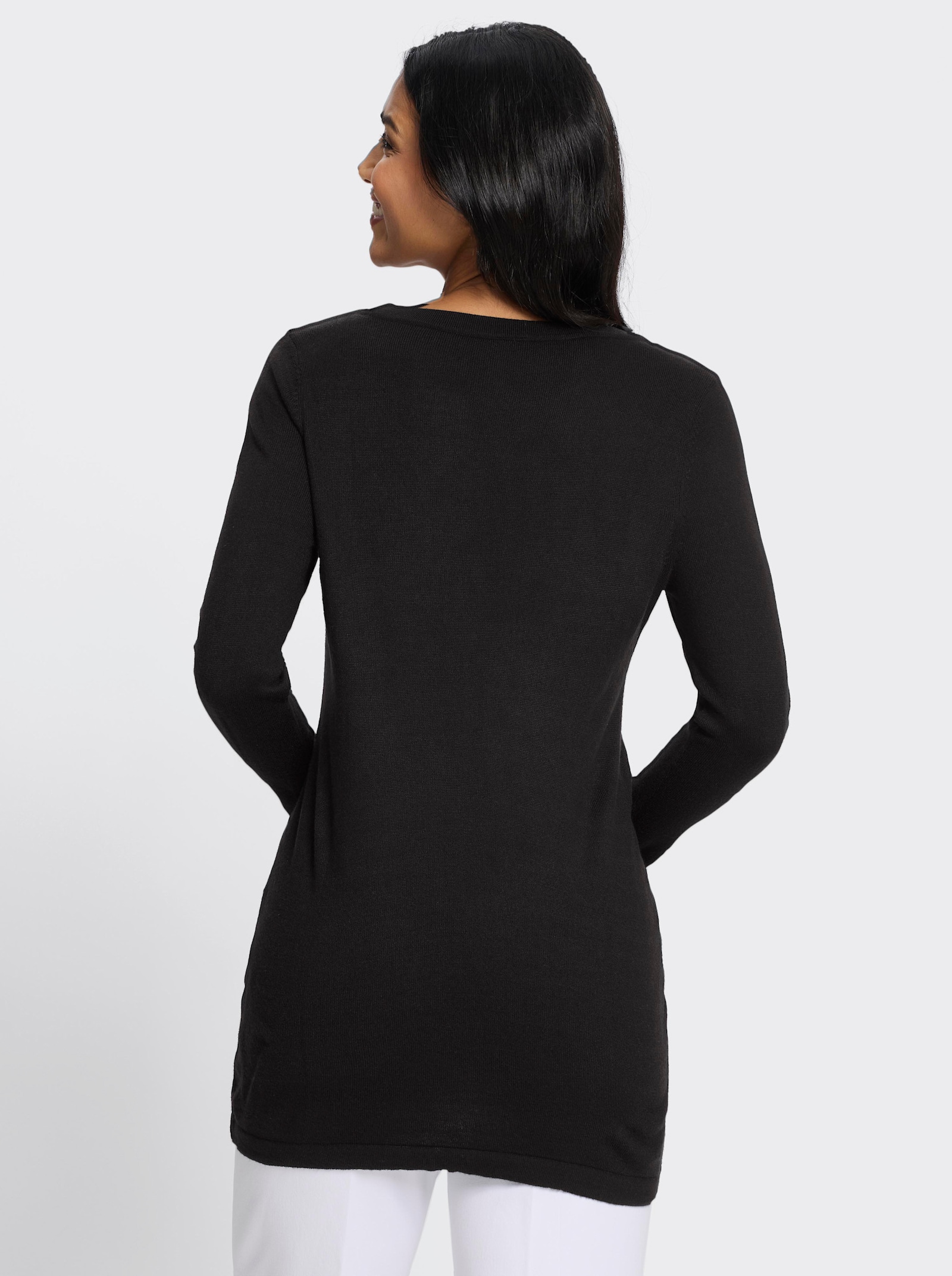 Longpullover in leichter A-Form - schwarz