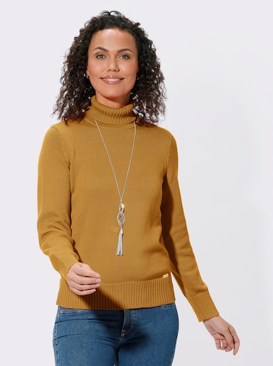Rollkragenpullover im Baumwoll-Mix - maisgelb
