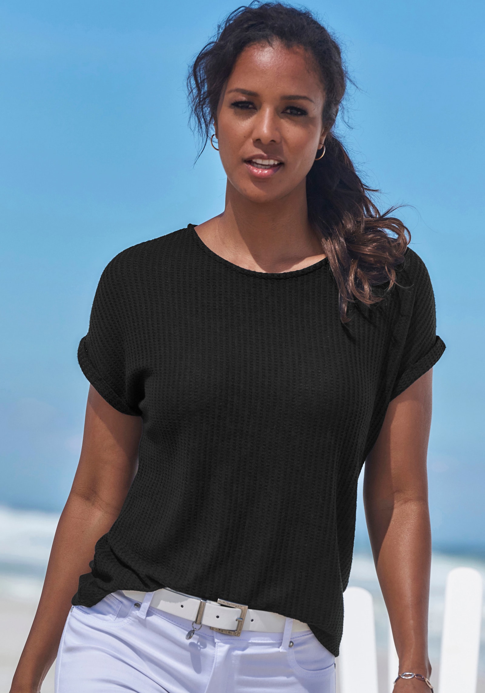 Vivance Kurzarmshirt - schwarz, creme