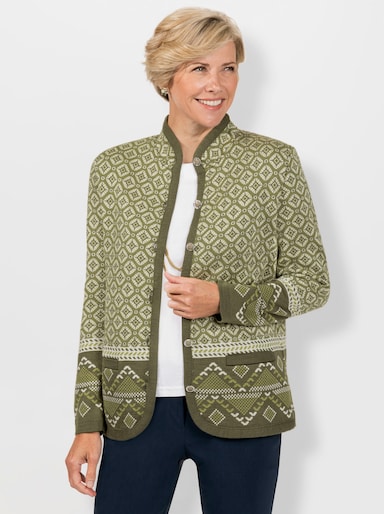 Strickjacke - khaki-lindgrün-gemustert