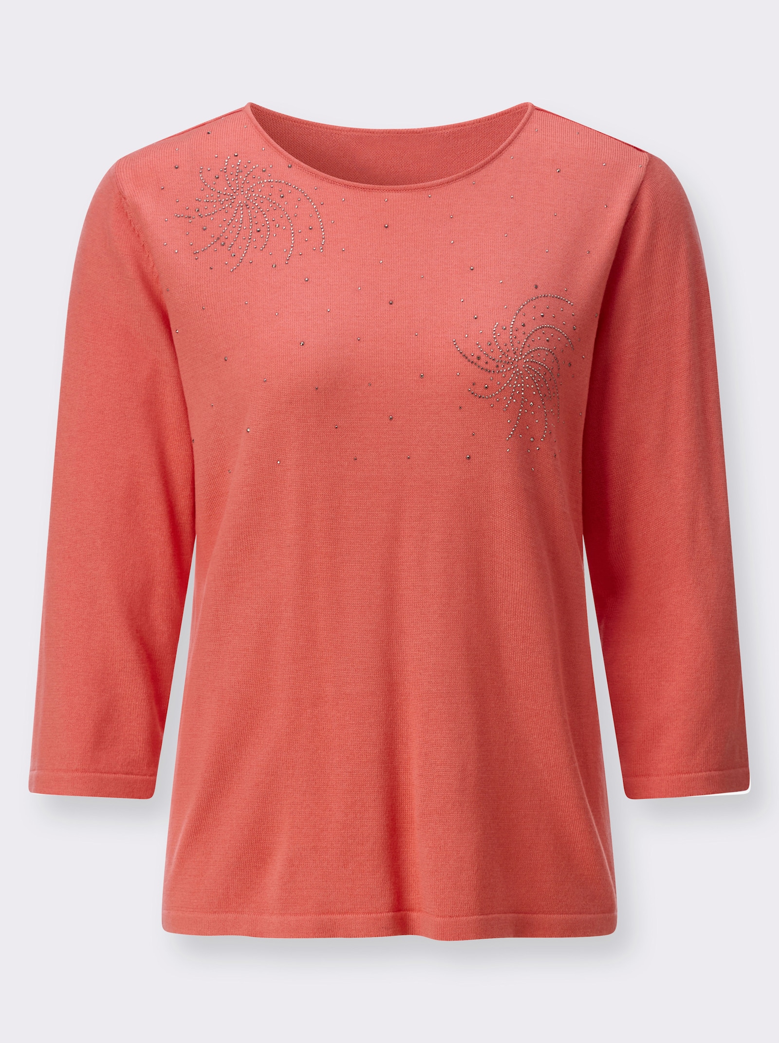 Feinstrickpullover mit Metallsteinchen - koralle