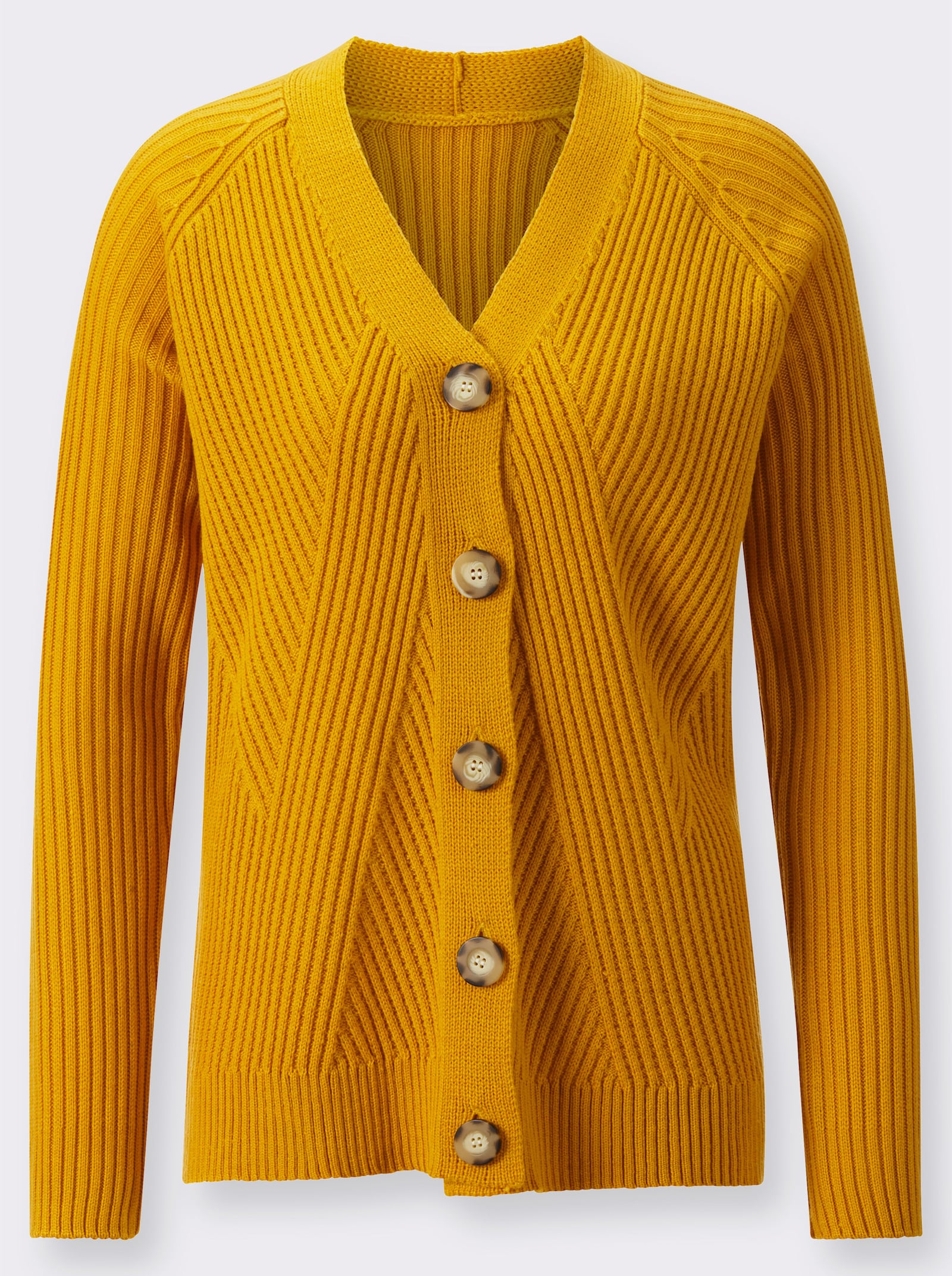 Strickjacke mit Ripp-Muster - ocker