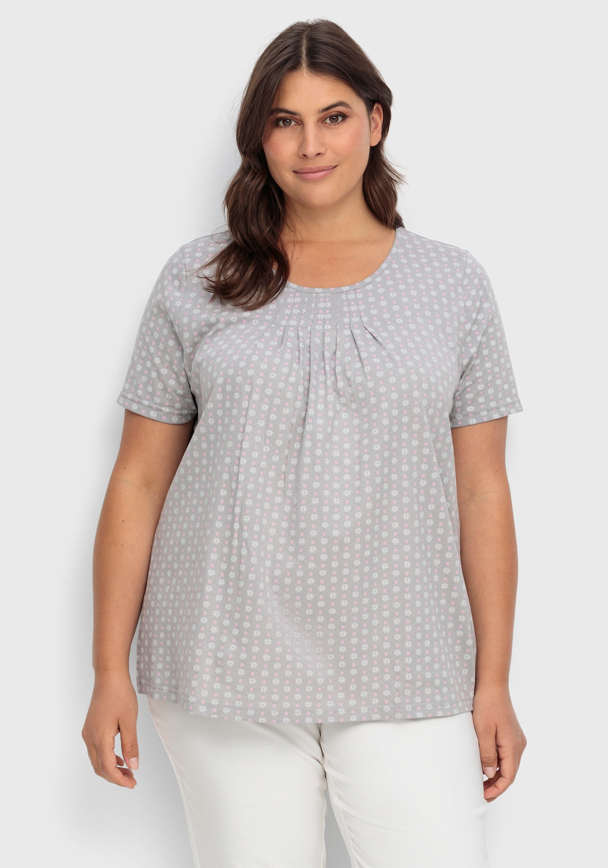 Kurzarmshirt - steingrau-gemustert
