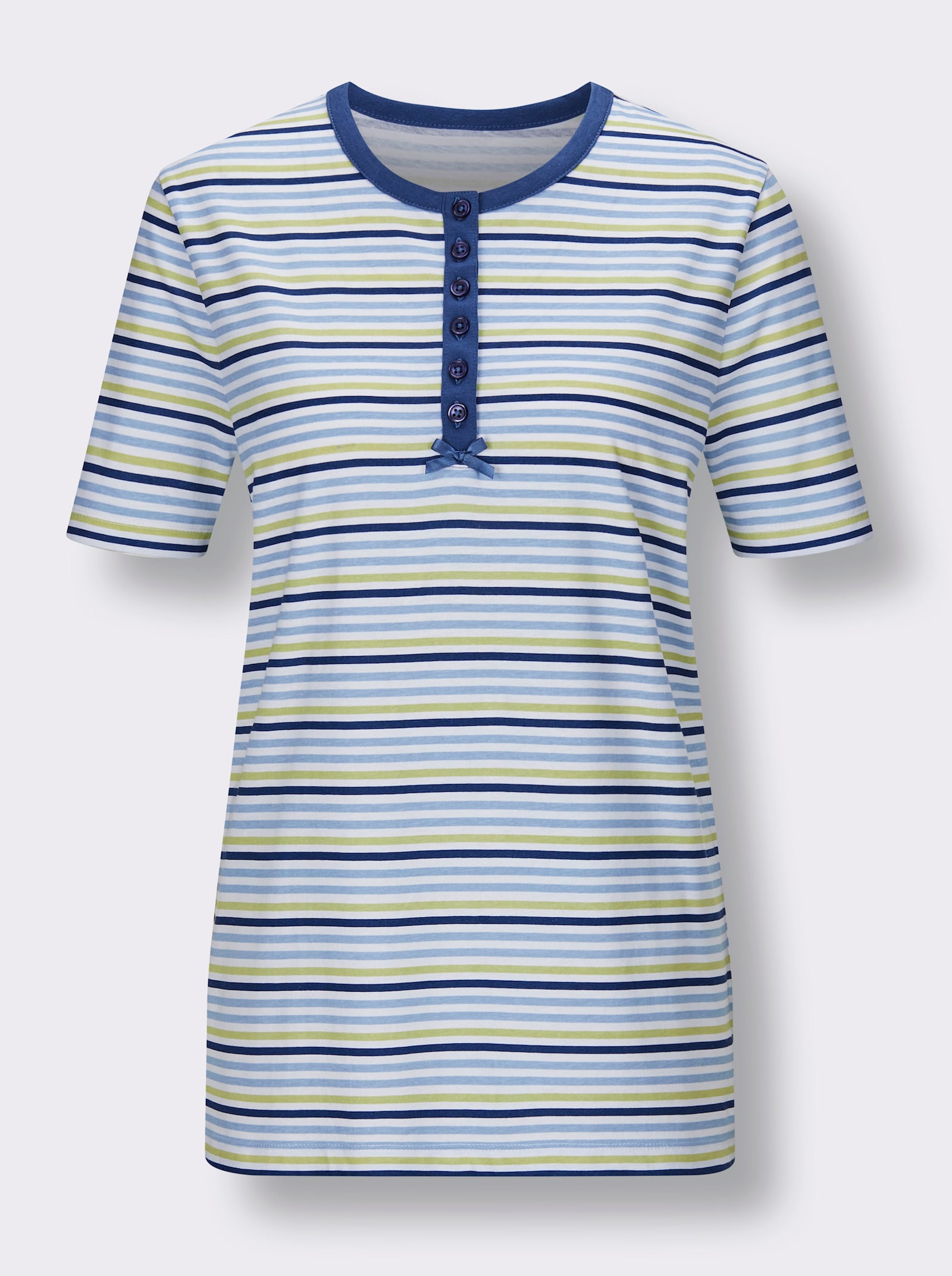 wäschepur Capri-Schlafanzüge mit Knopfleiste - jeansblau + jeansblau-geringelt