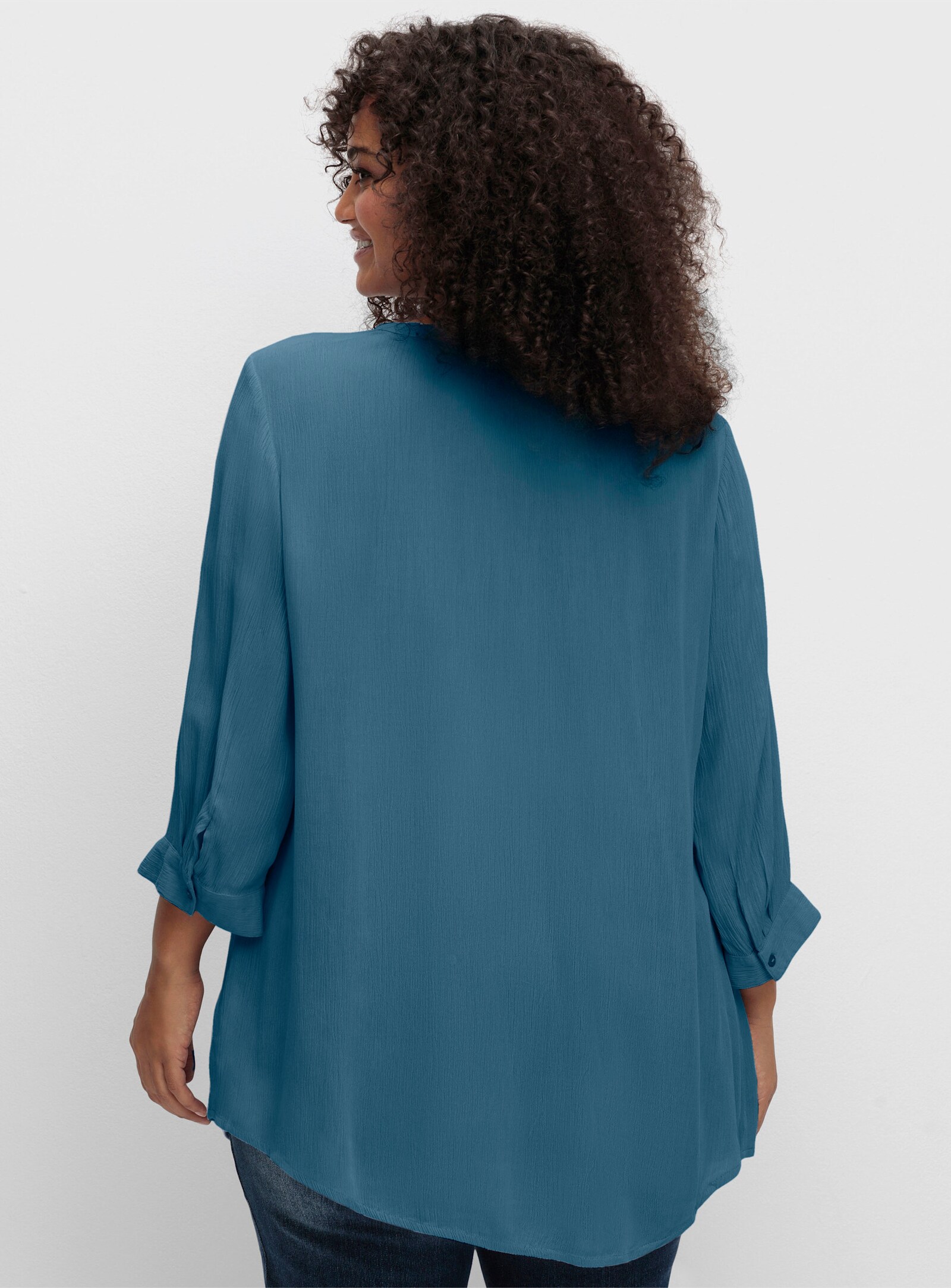 sheego by Joe Browns Crêpebluse mit Biesen und Häkelspitze - topas