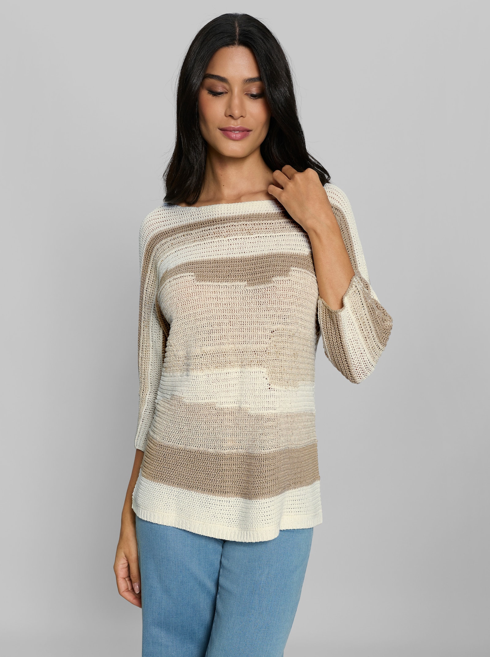 heine 3/4-Arm-Pullover mit Intarsienstrick - ecru-beige-gemustert