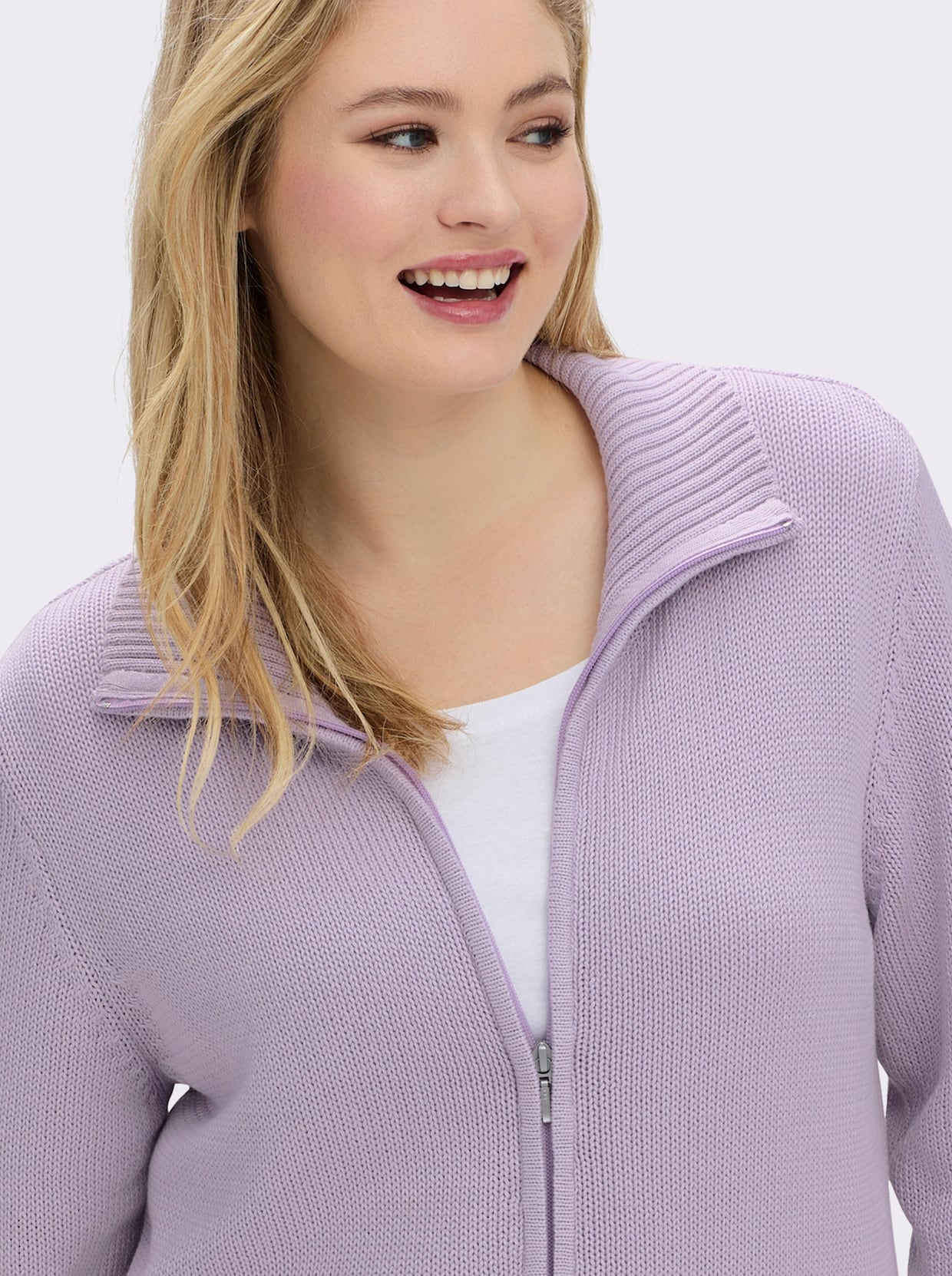Strickjacke mit 2-Wege-Reißverschluss - flieder