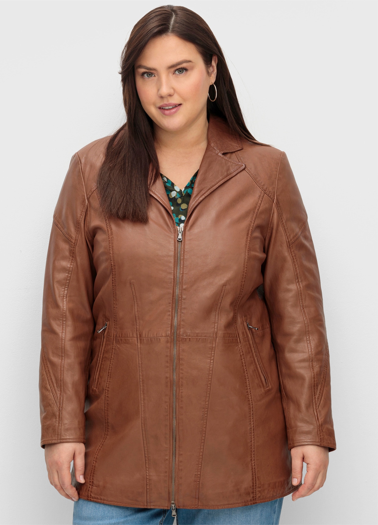 sheego Lederjacke - cognac
