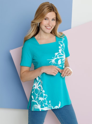 Lang shirt - turquoise/wit