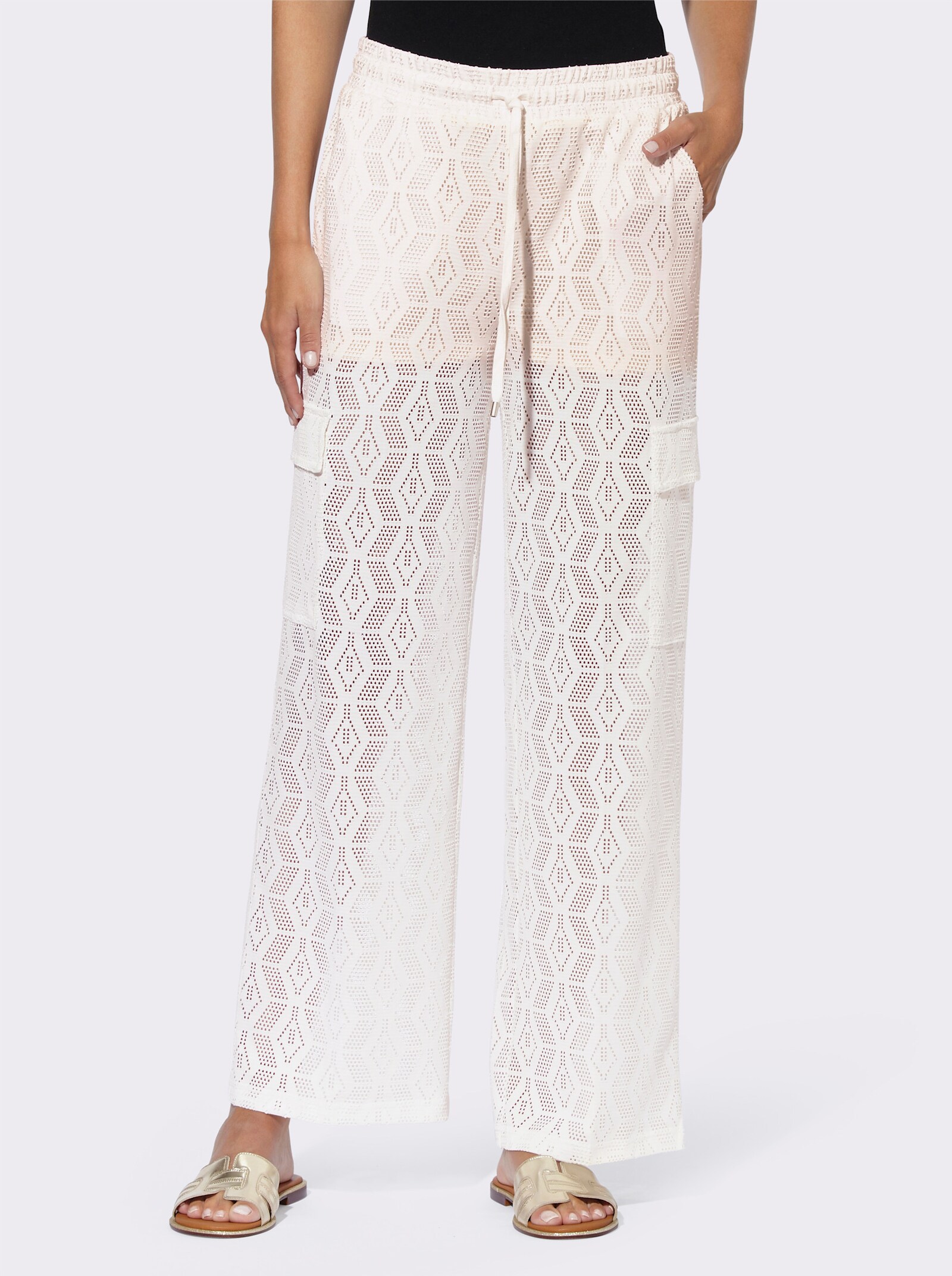 heine Jerseyhose mit Lochmuster - ecru