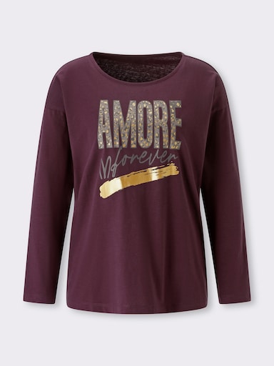 Langarmshirt mit goldfarbenem Amore-Print - burgund-taupe