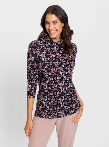 Rollkragenshirt mit langen Ärmeln, bedruckt - marine-rosenquarz-bedruckt