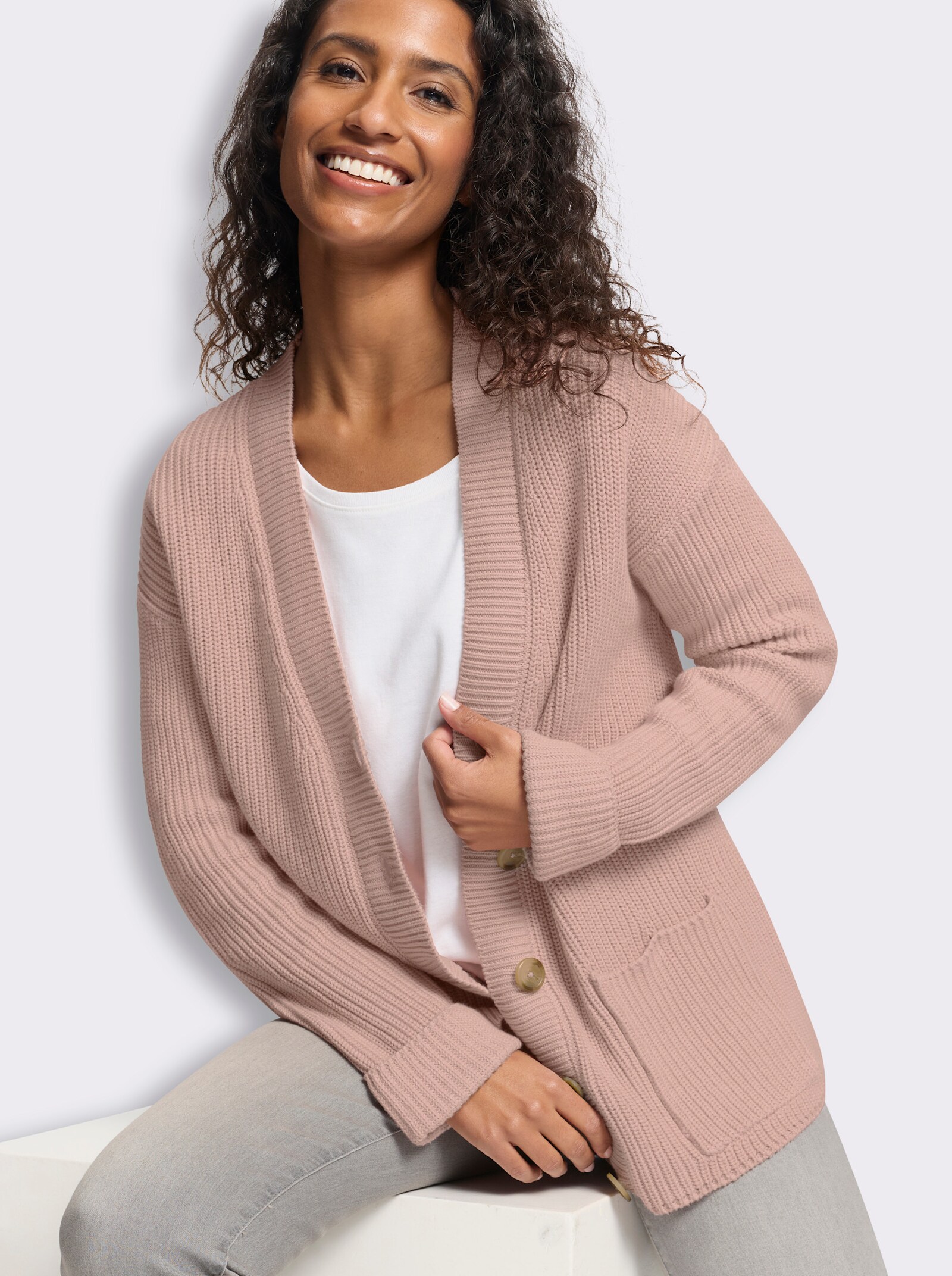 heine Strickjacke mit Taschen - puder