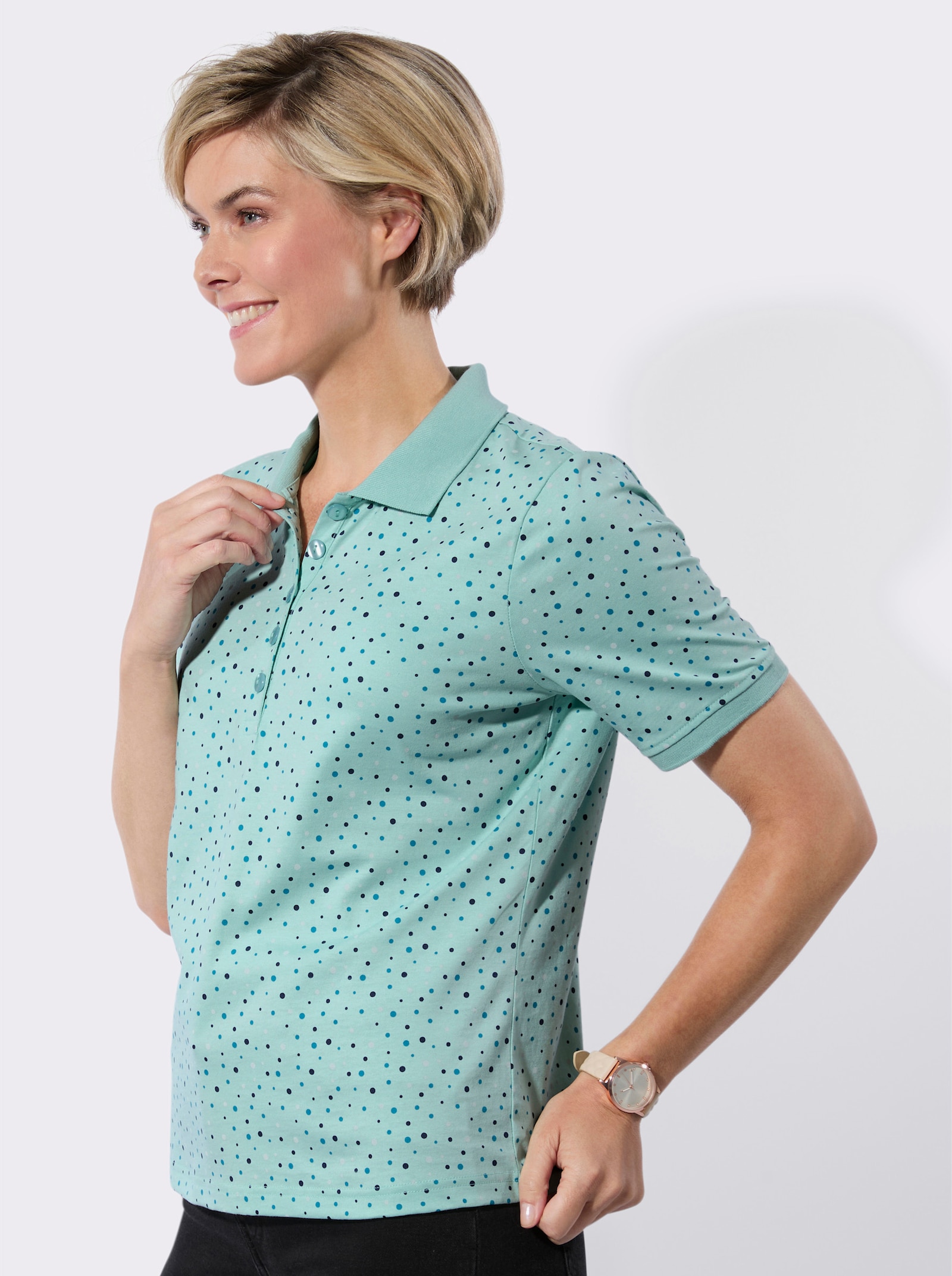 Poloshirt im Tupfendessin - mint-aquapetrol-getupft