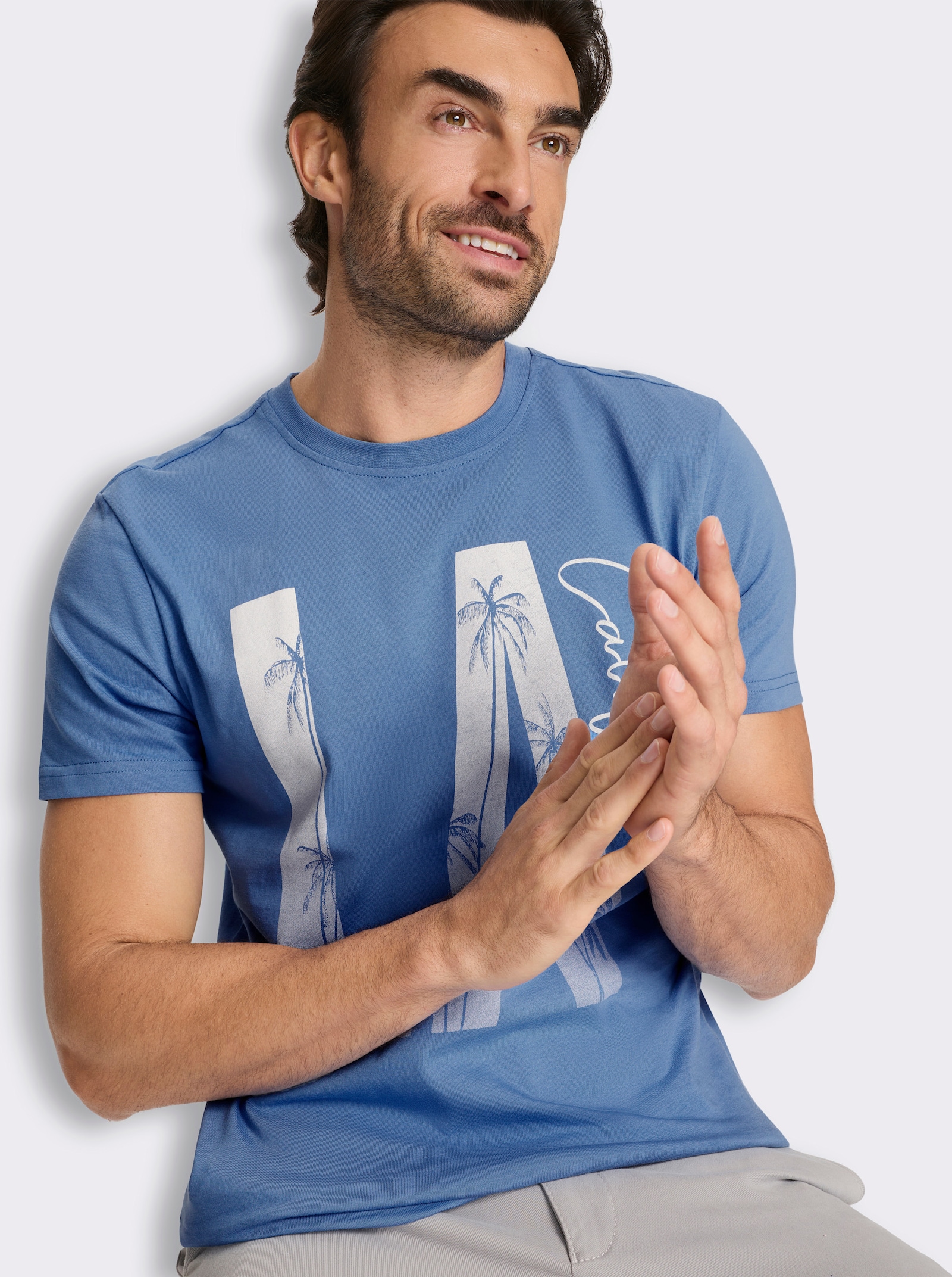 Marco Donati Kurzarmshirt mit kontrastfarbenem Print - mittelblau-bedruckt