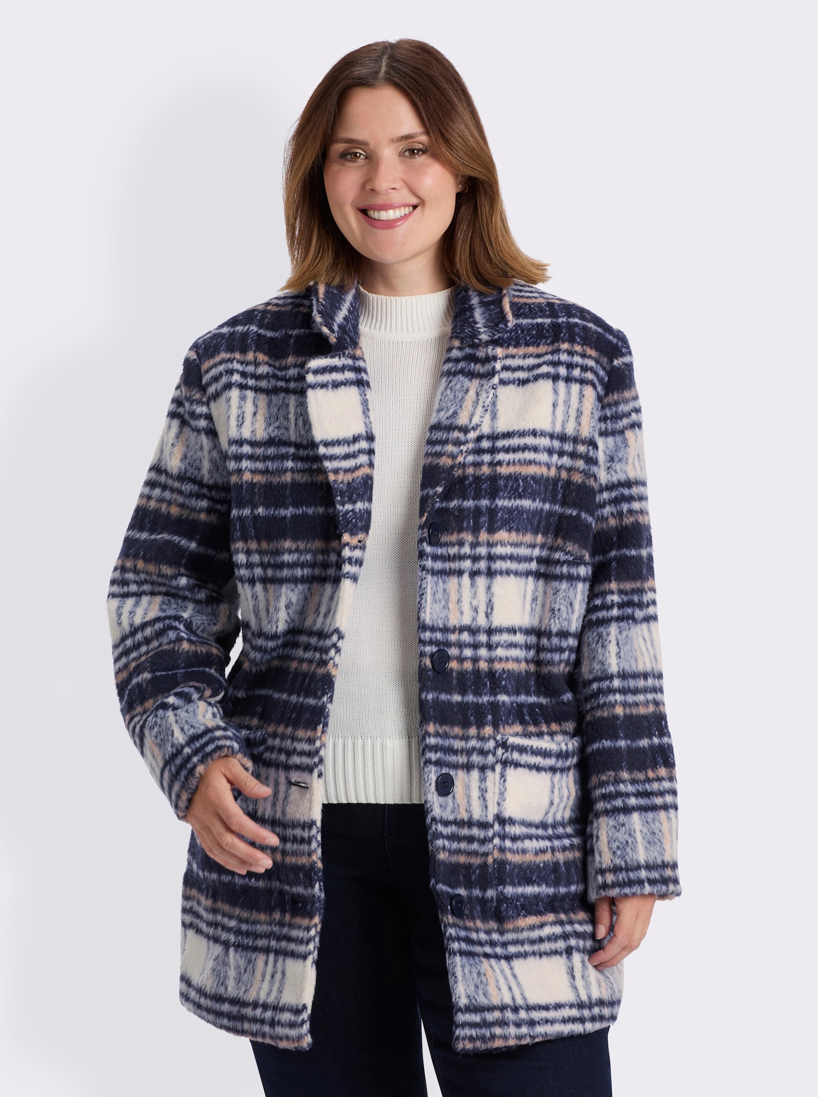 Longjacke für normale Wintertemperaturen - marine-champagner-kariert