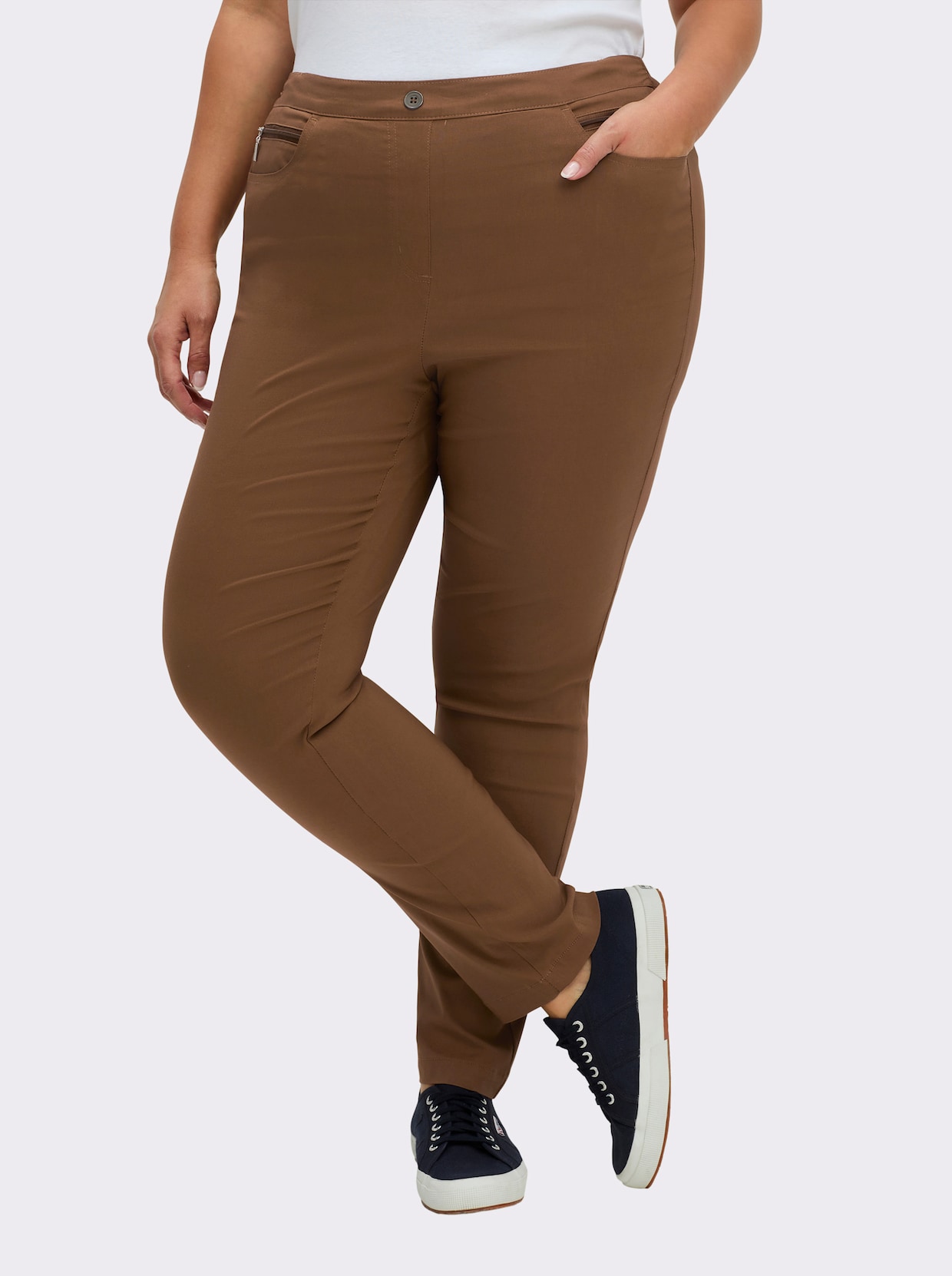 Bengalinhose mit Zierreißverschlüssen - toffee