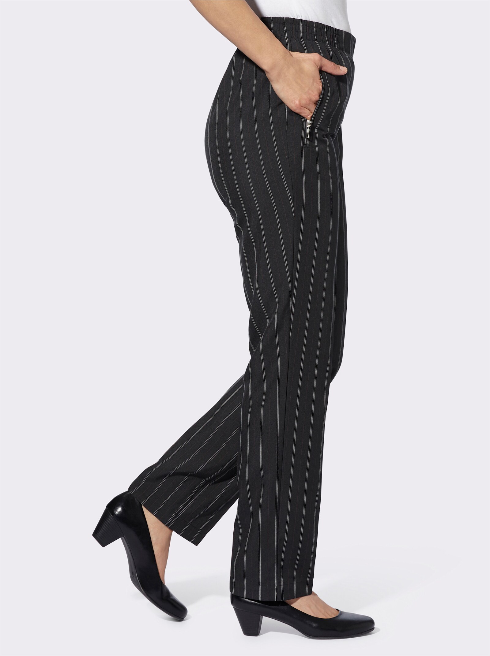 Stoffhose in Schlupfform - schwarz + schwarz-weiß-gestreift