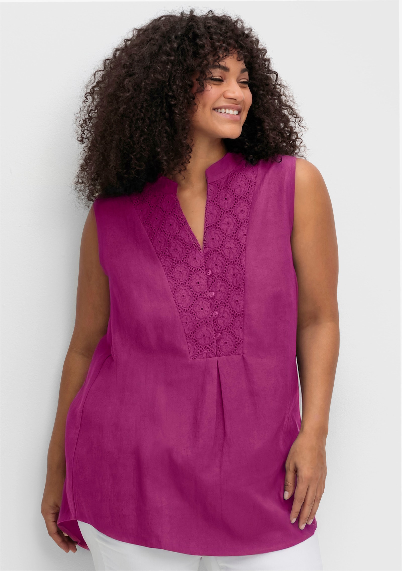 sheego by Joe Browns Blusentop mit Spitzenbesatz - magenta