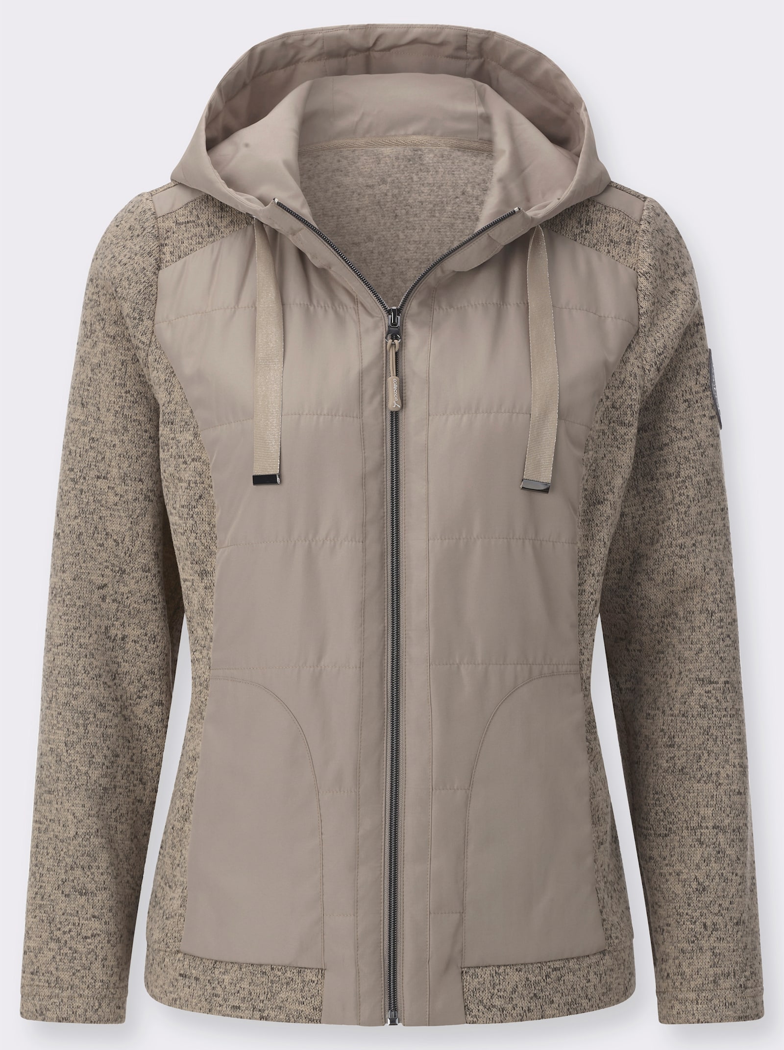 Shirtjacke mit weitenregulierbarer Kapuze - beige-meliert
