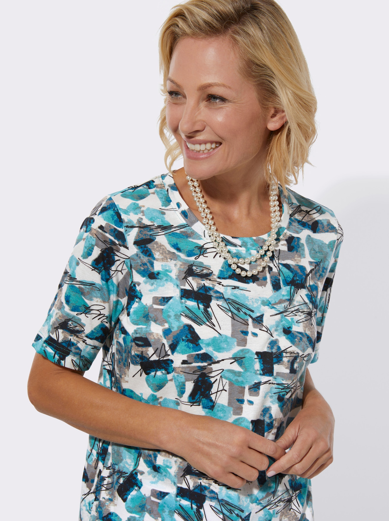 Kurzarmshirt mit Grafik-Druck - kalkmint-sesam-bedruckt