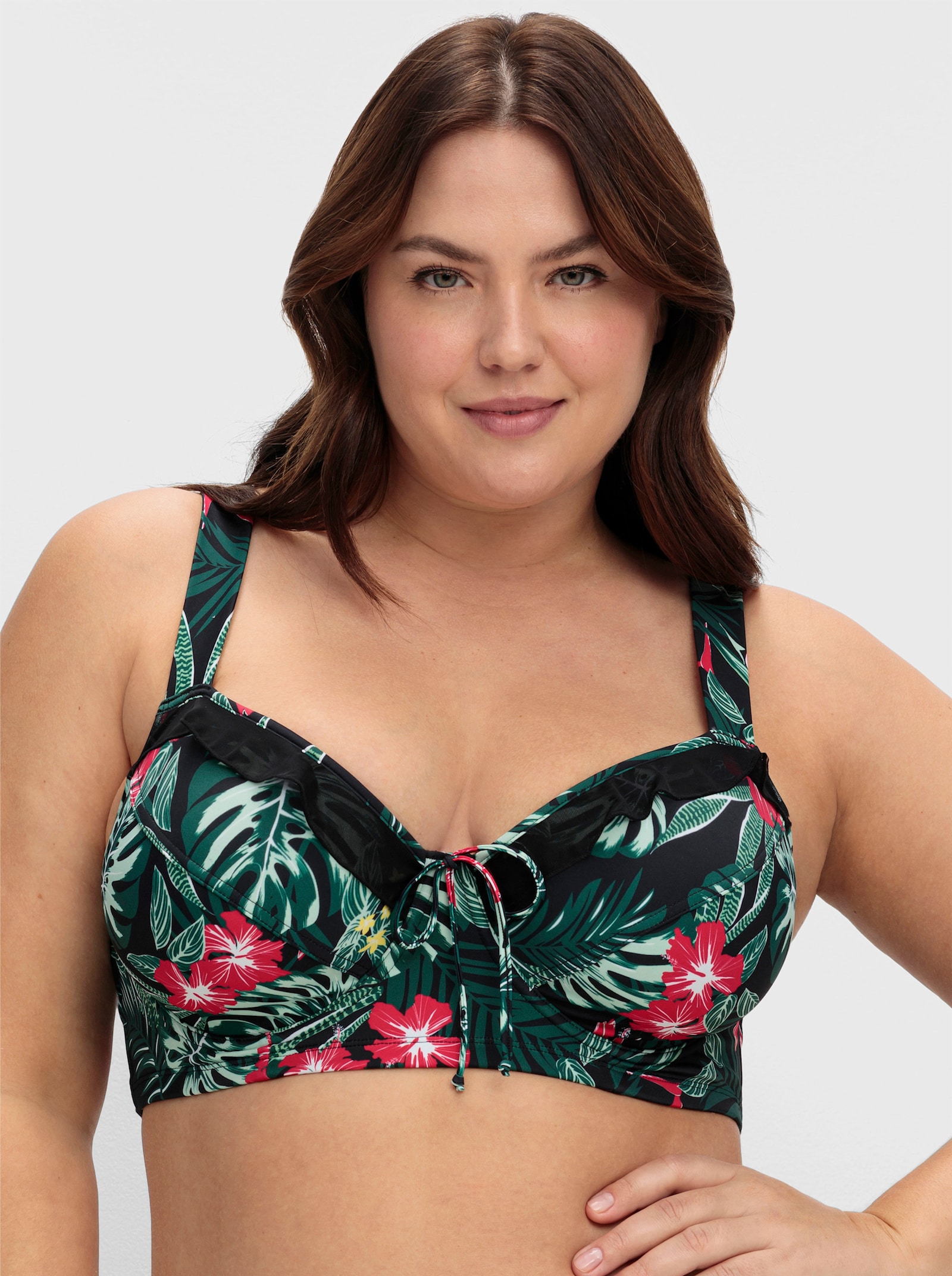 sheego Bikinitop met bloemenprint - zwart bedrukt
