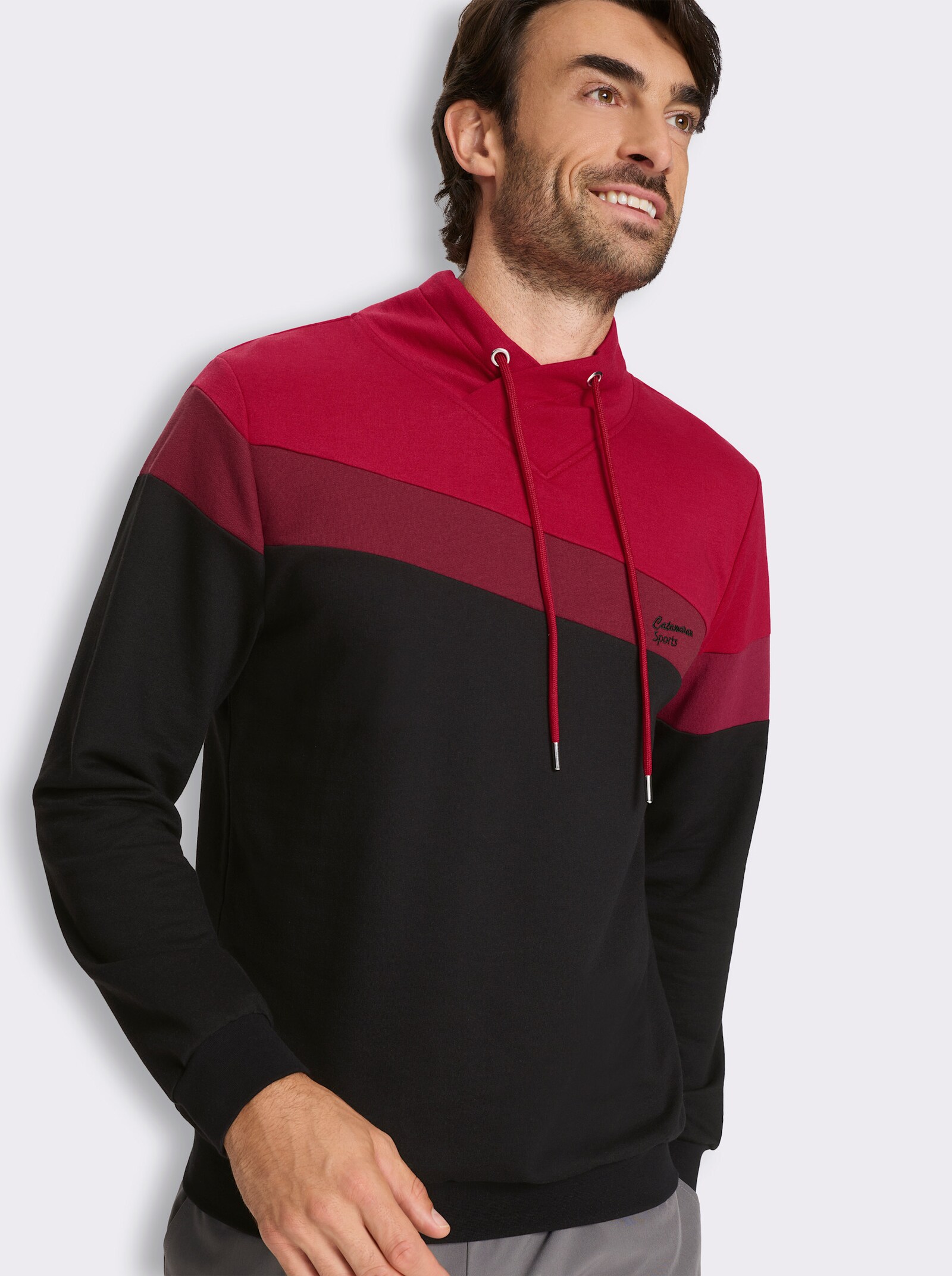 Catamaran Sports Sweatshirt mit weitenregulierbarem Kragen - schwarz-rot